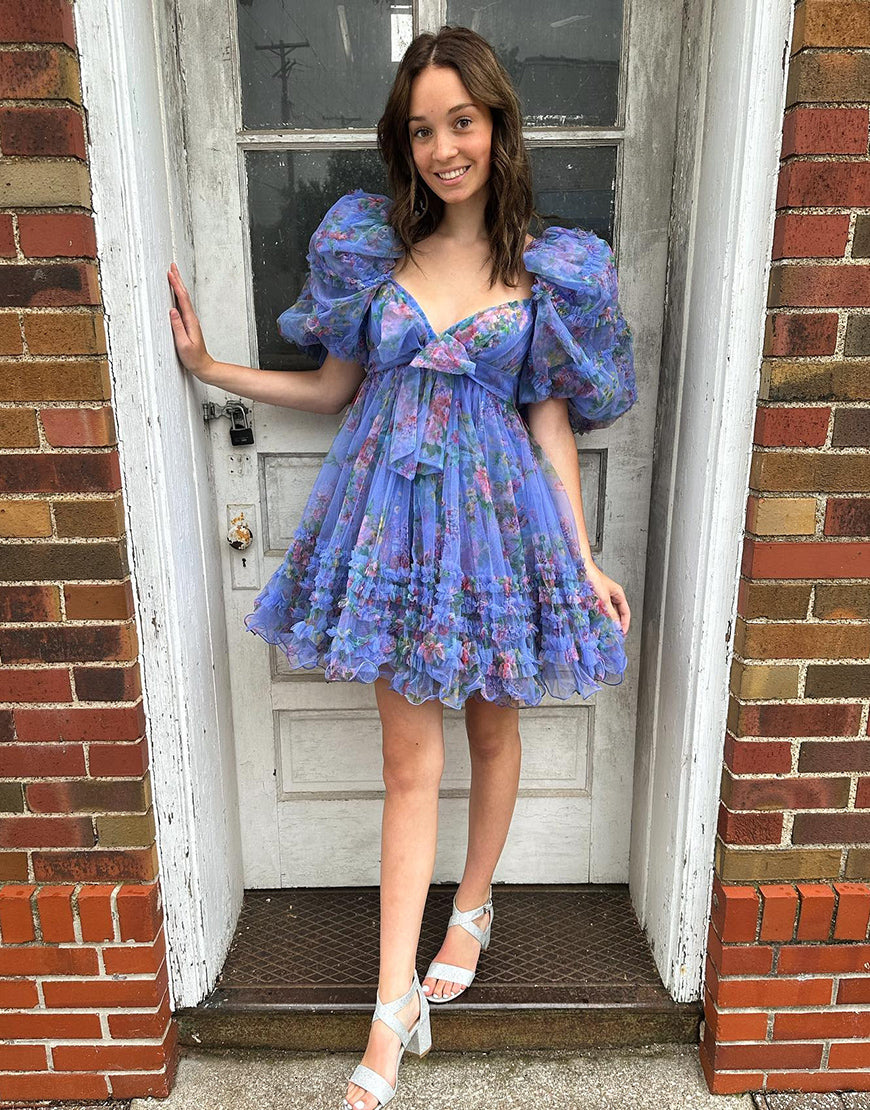 Charming A-Line Puff Sleeves Short Tulle Homecoming Dress