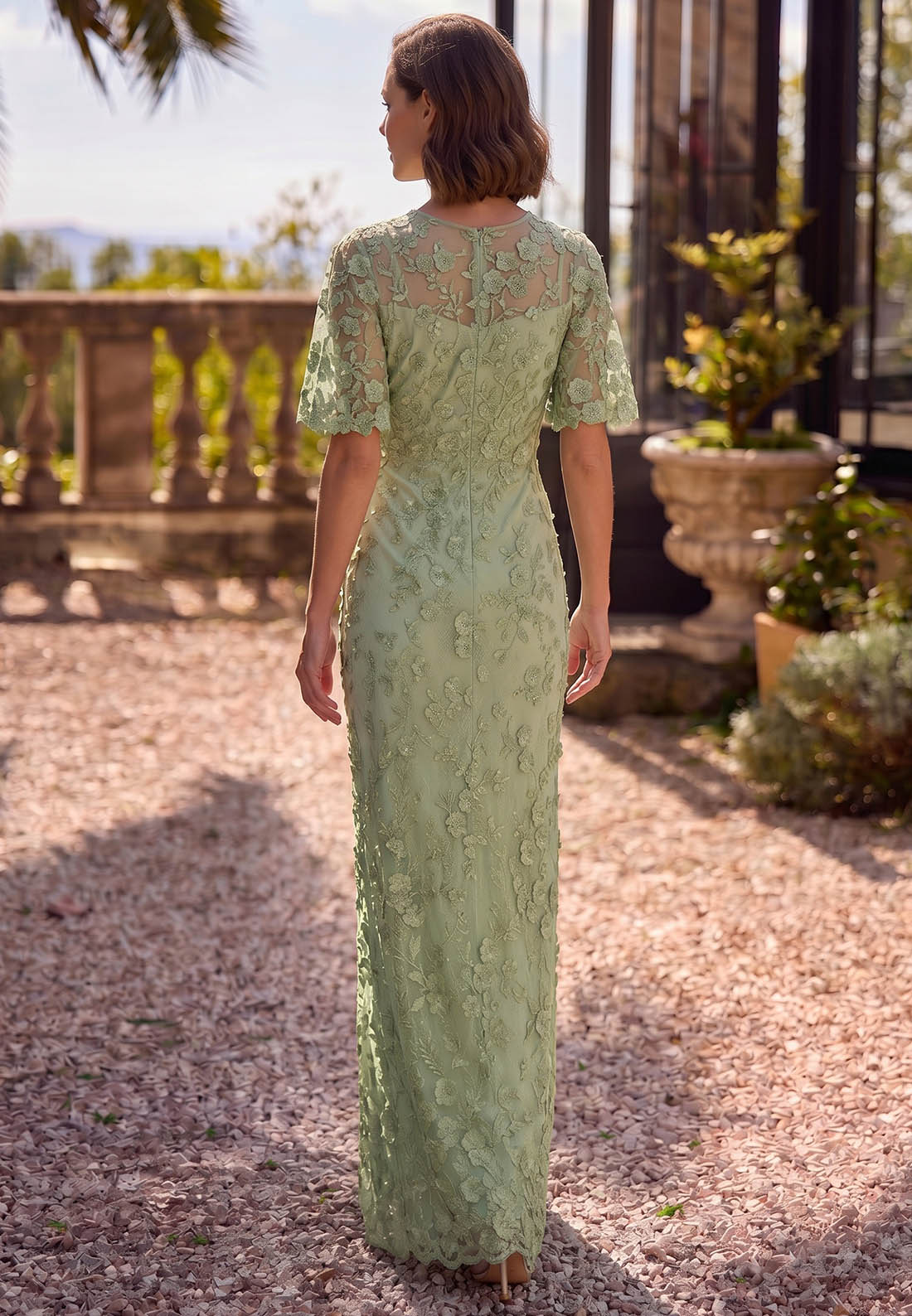A-Line Short Sleeves Scoop Appliques Mother of the Bride Dress