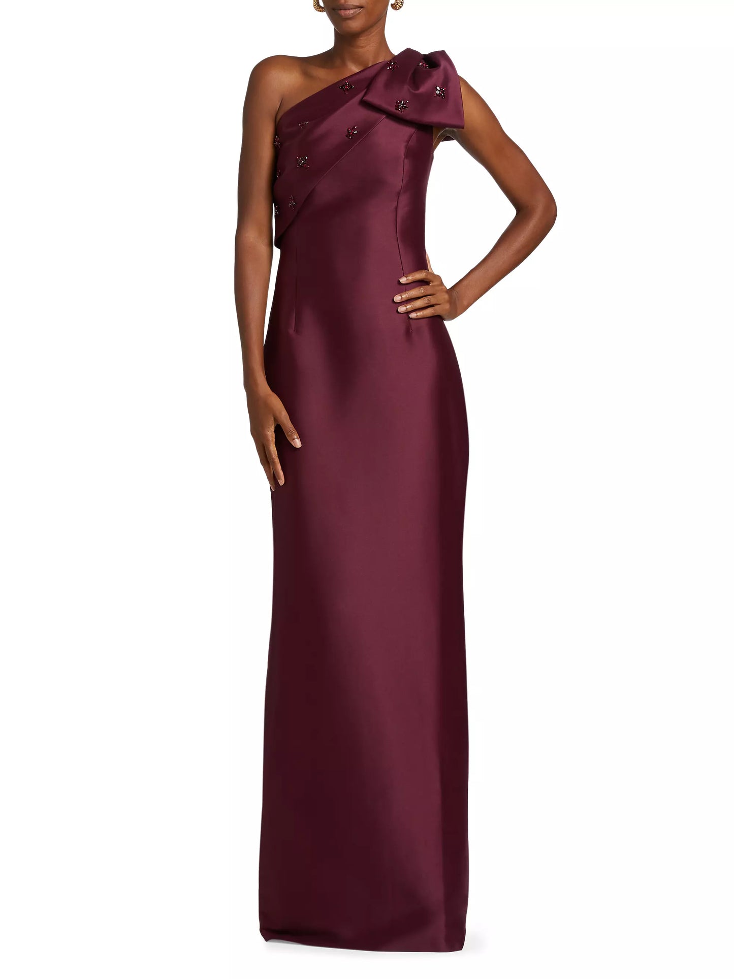 Simple and Sleek One Shoulder Bowknot Beading Floor-Length Sheath Evening Dresses