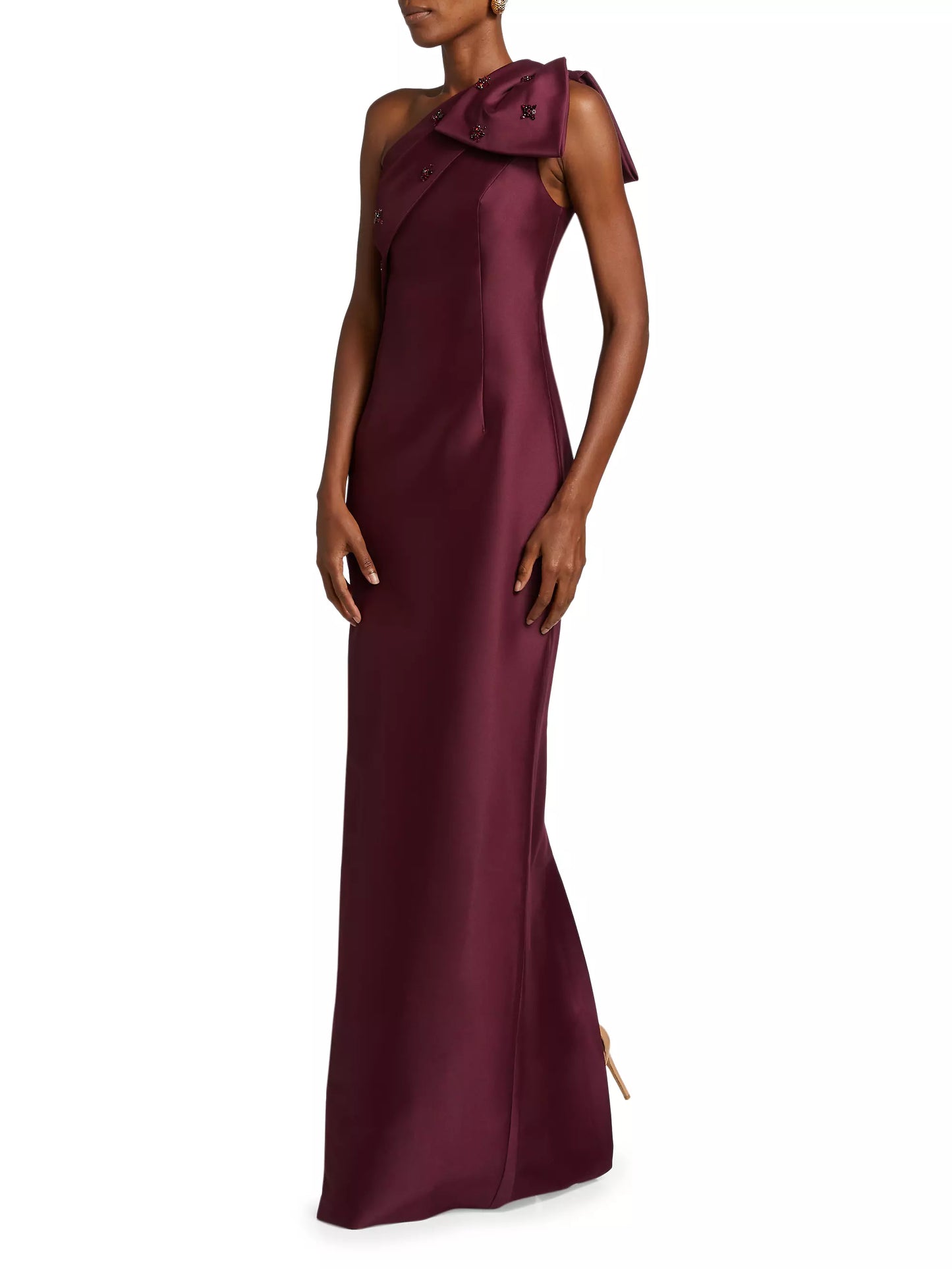 Simple and Sleek One Shoulder Bowknot Beading Floor-Length Sheath Evening Dresses