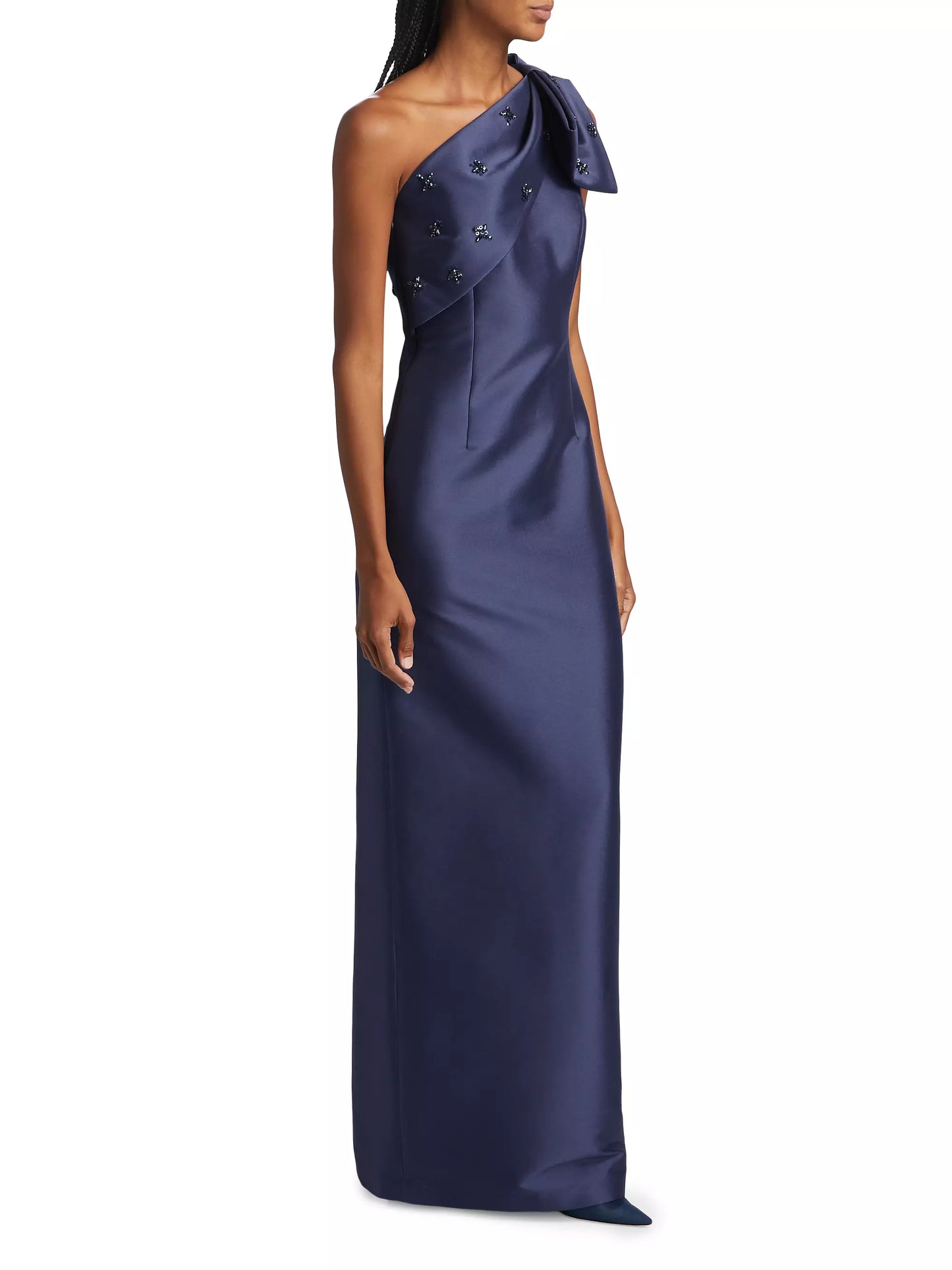 Simple and Sleek One Shoulder Bowknot Beading Floor-Length Sheath Evening Dresses