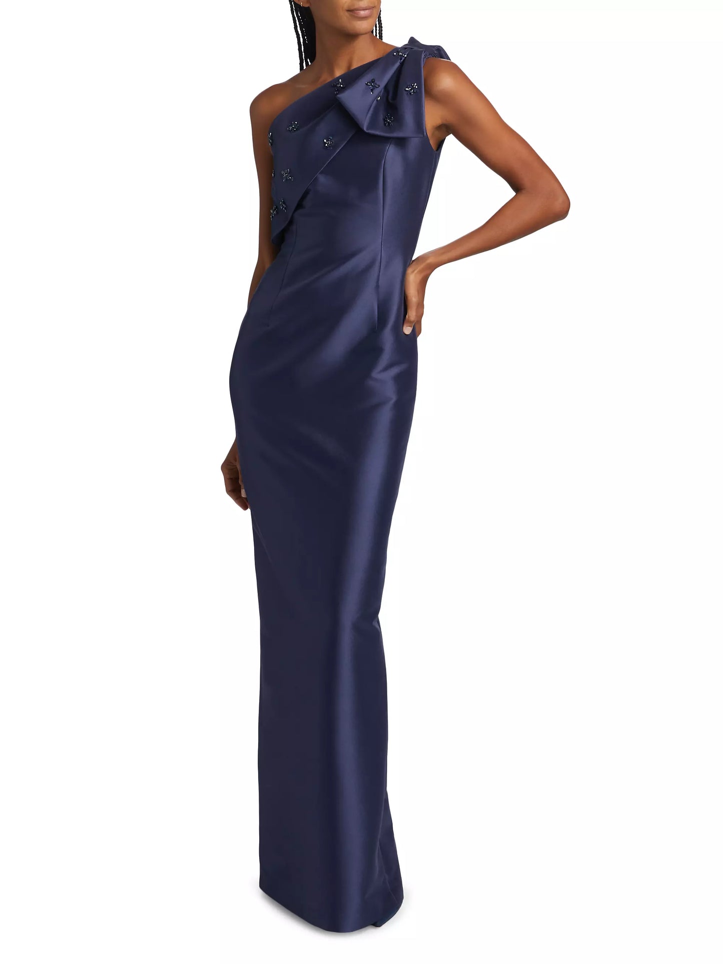 Simple and Sleek One Shoulder Bowknot Beading Floor-Length Sheath Evening Dresses