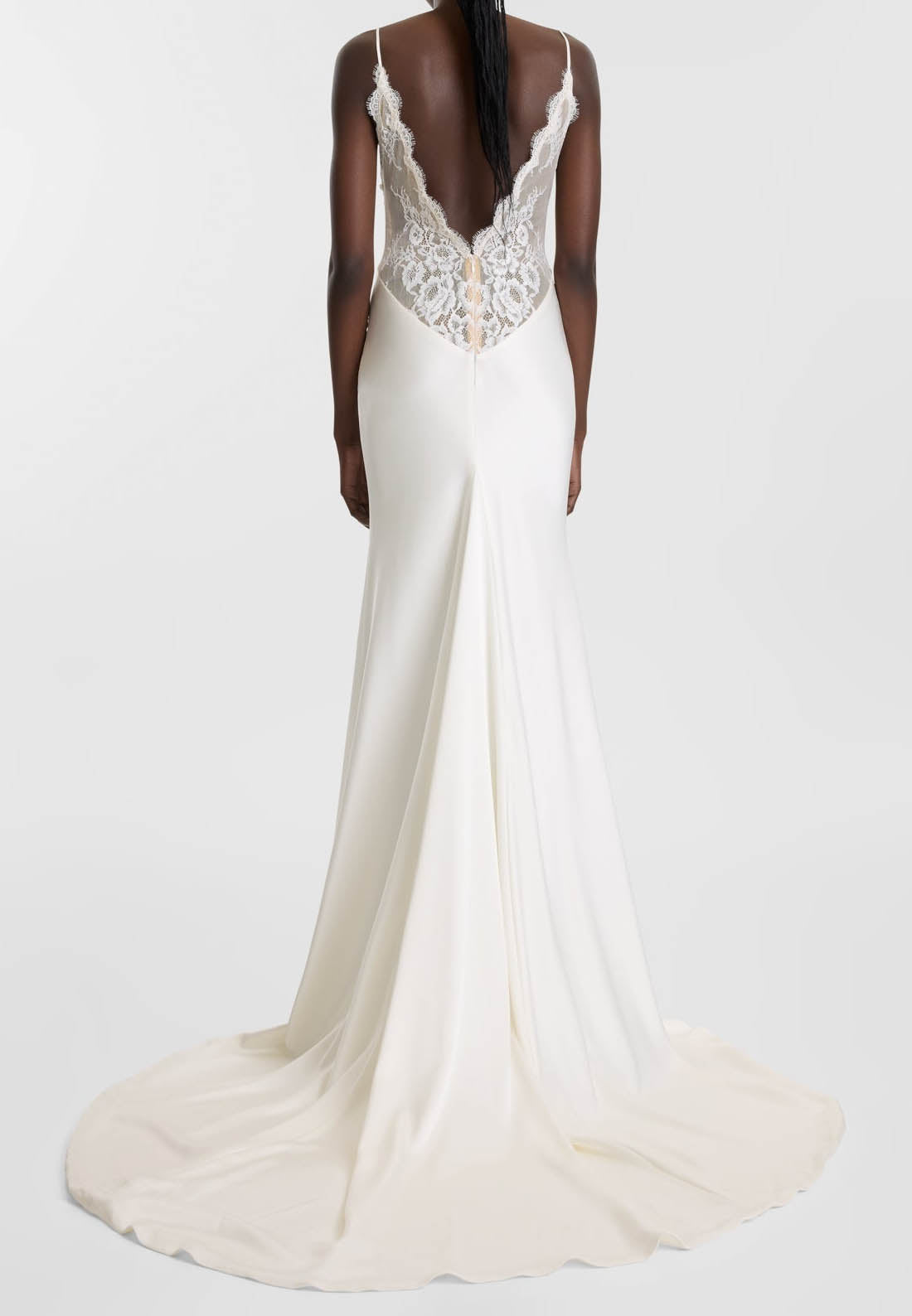 Spaghetti Straps V-Neck Sweep Train Wedding Dress