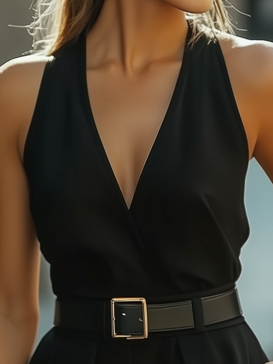 Vintage Cleanfit Halter Belted Romper