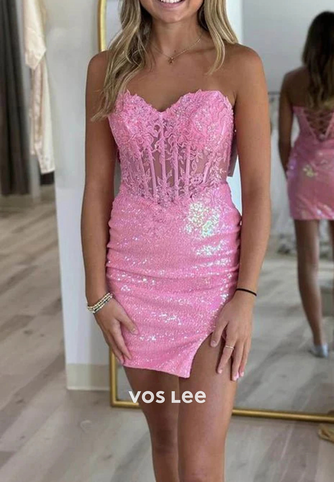 Short Sleeve Strapless Sweetheart Mermaid Appliques Lace Homecoming Dresses