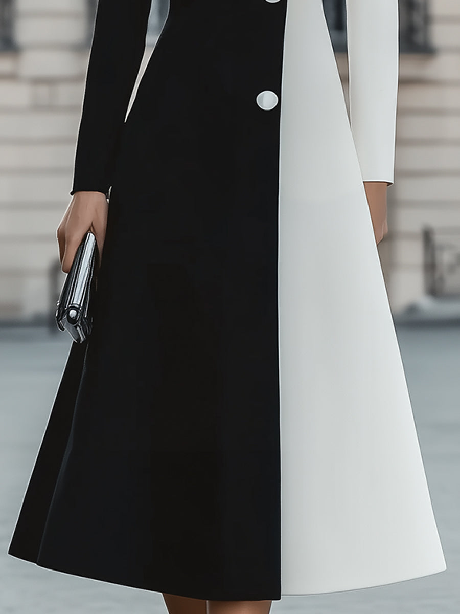 Chic Black - White Contrast Midi Dress