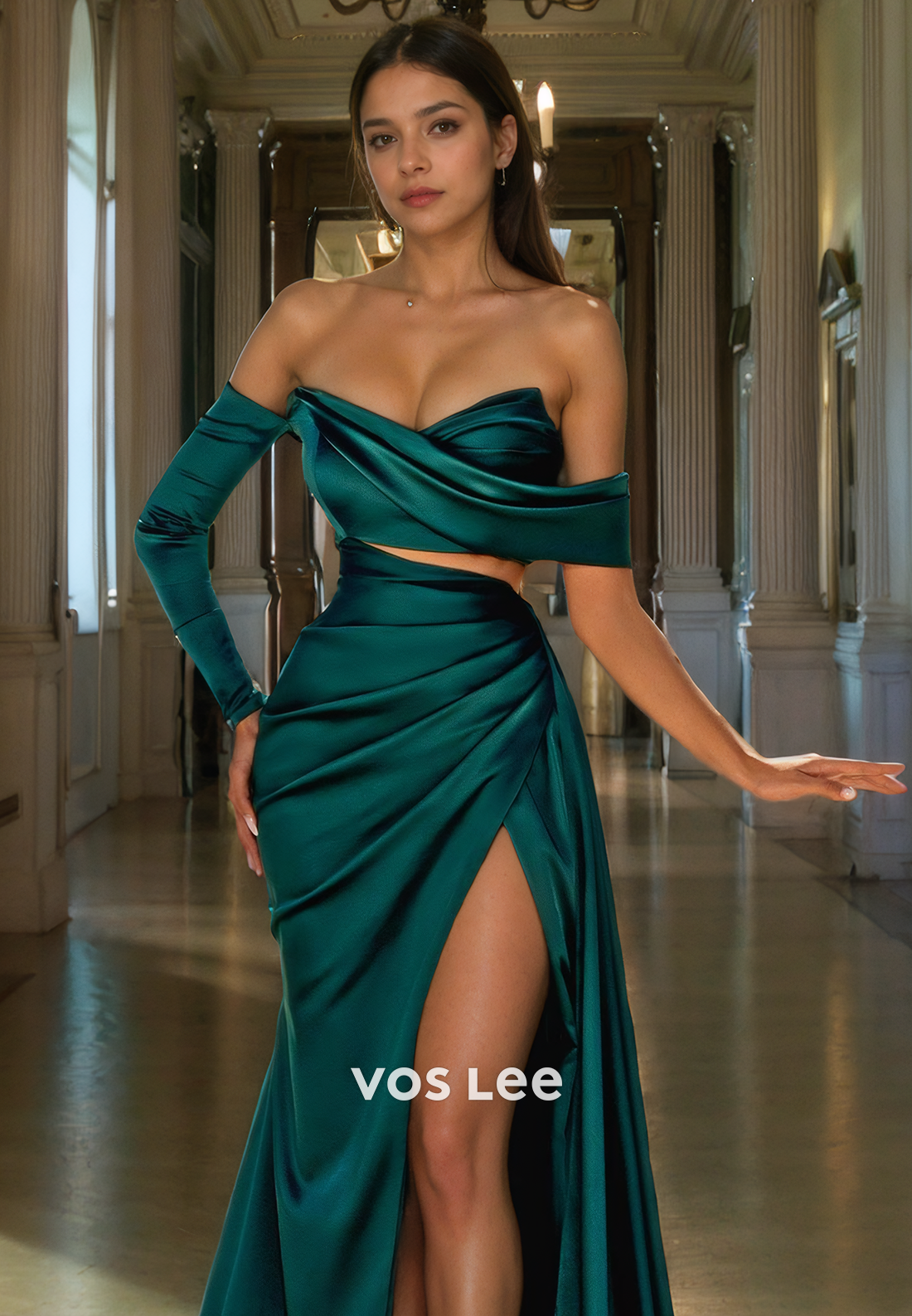 Peacock Sweetheart Off-Shoulder Mermaid Prom Gown Satin Elegant Pageant Dress with High Slit