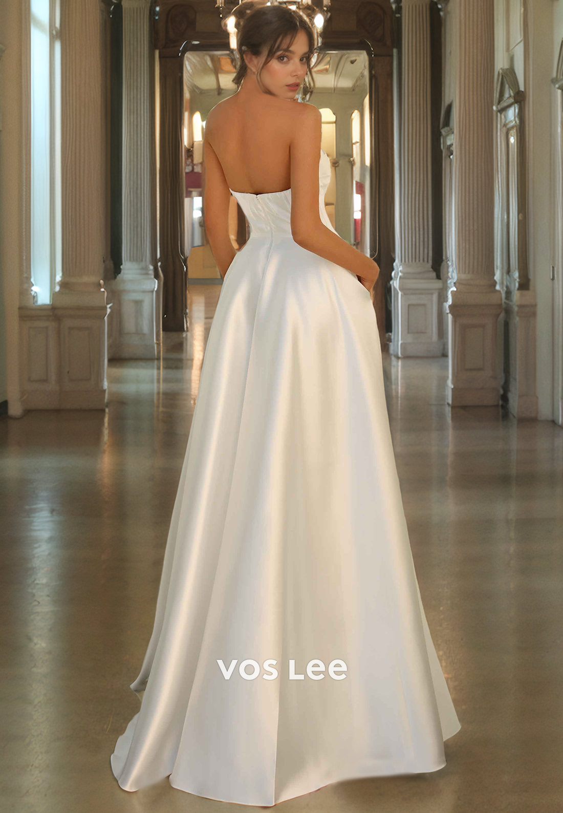 Strapless Long Formal Prom Dress with Slit A-Line Party Dress