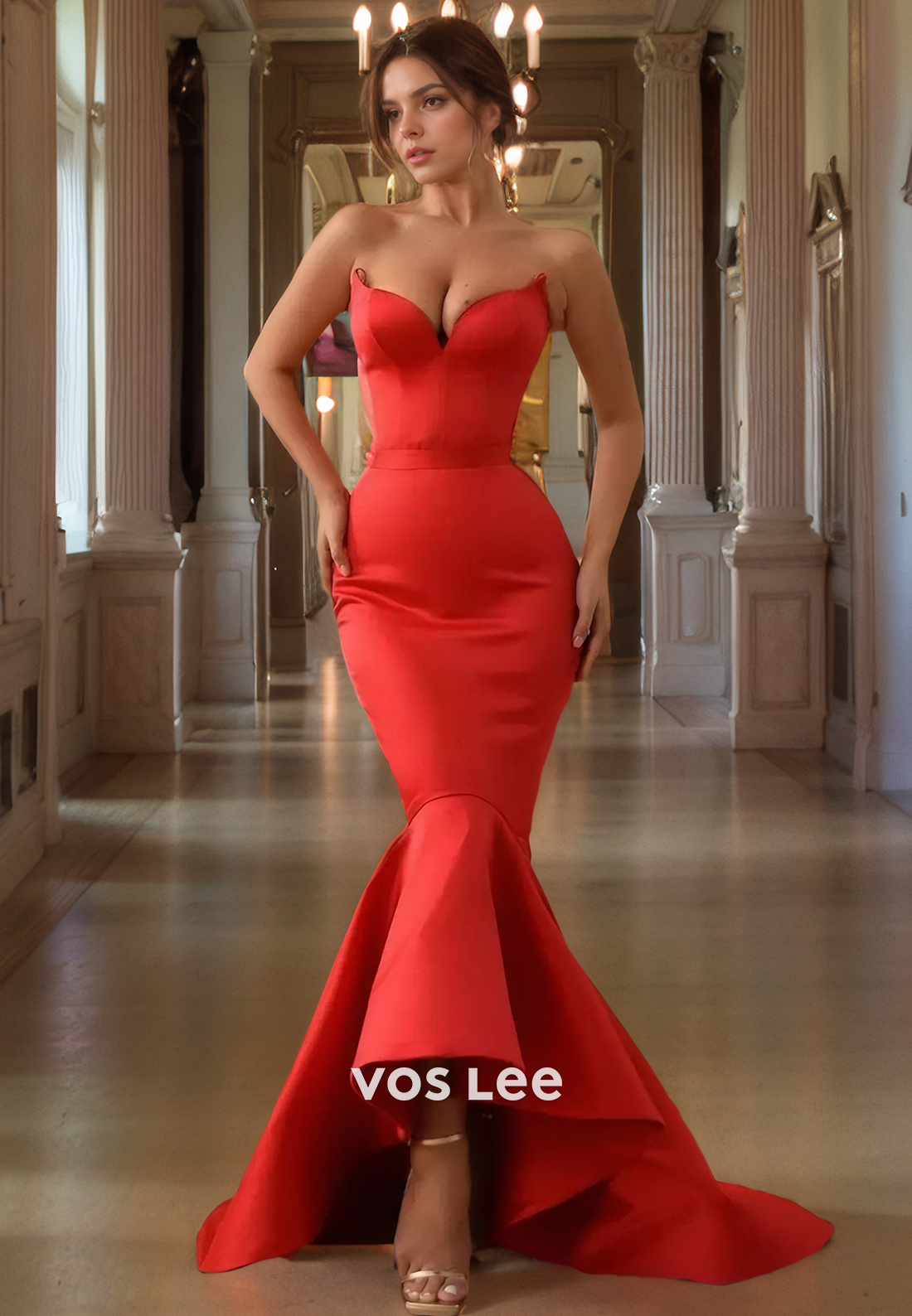 Gorgeous Trumpet/Mermaid Satin Red Formal Evening Dress Sweetheart Long Prom Dress