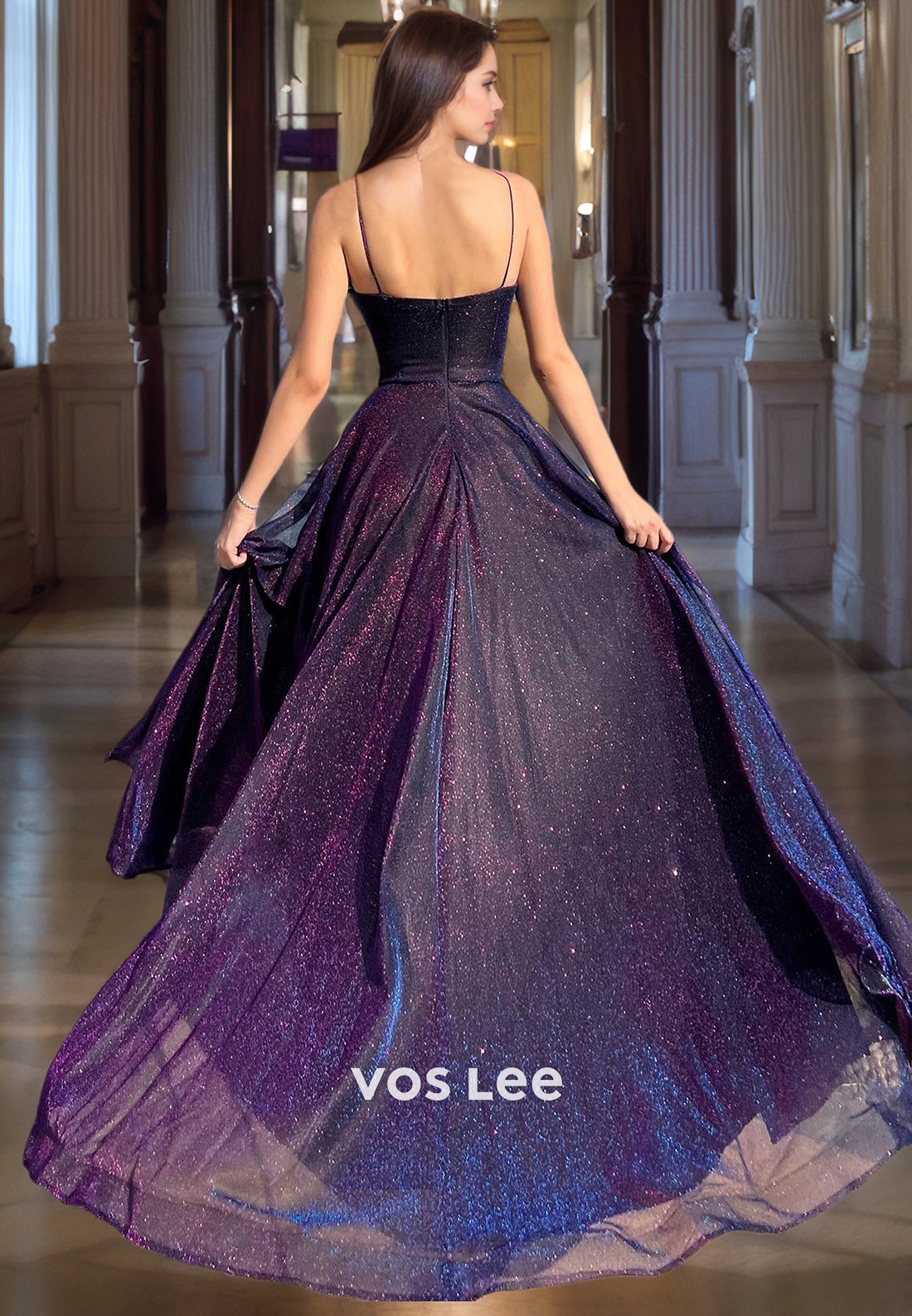 Classy Sparkly Tulle Party Dress A-Line Sweetheart Spaghetti Straps Long Formal Prom Dress