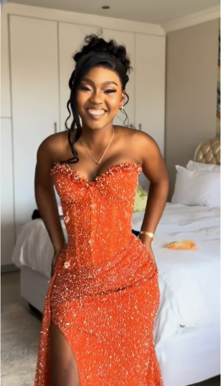 Orange Mermaid Long Prom Dress Evening Party Dresses with Slit