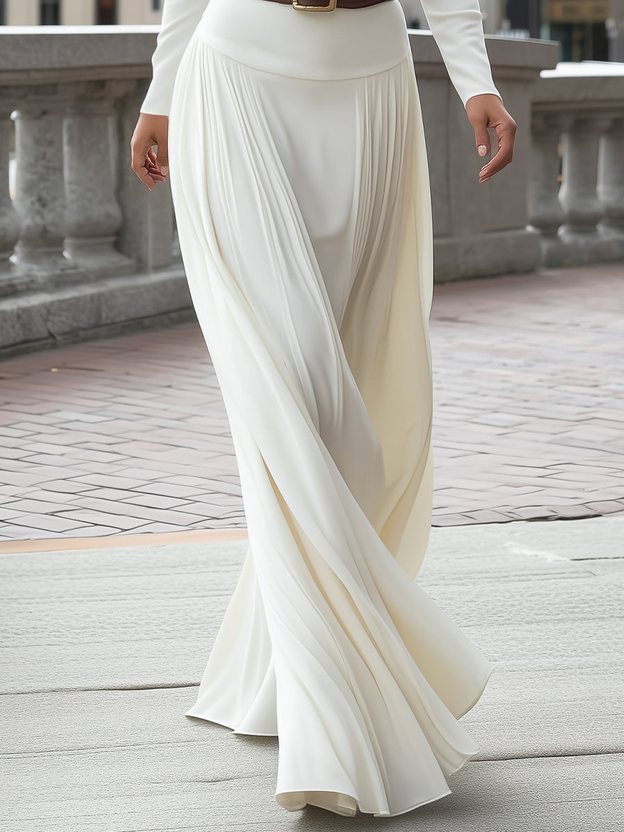 Knit And Satin Panel Maxi Dress With Belted Waist