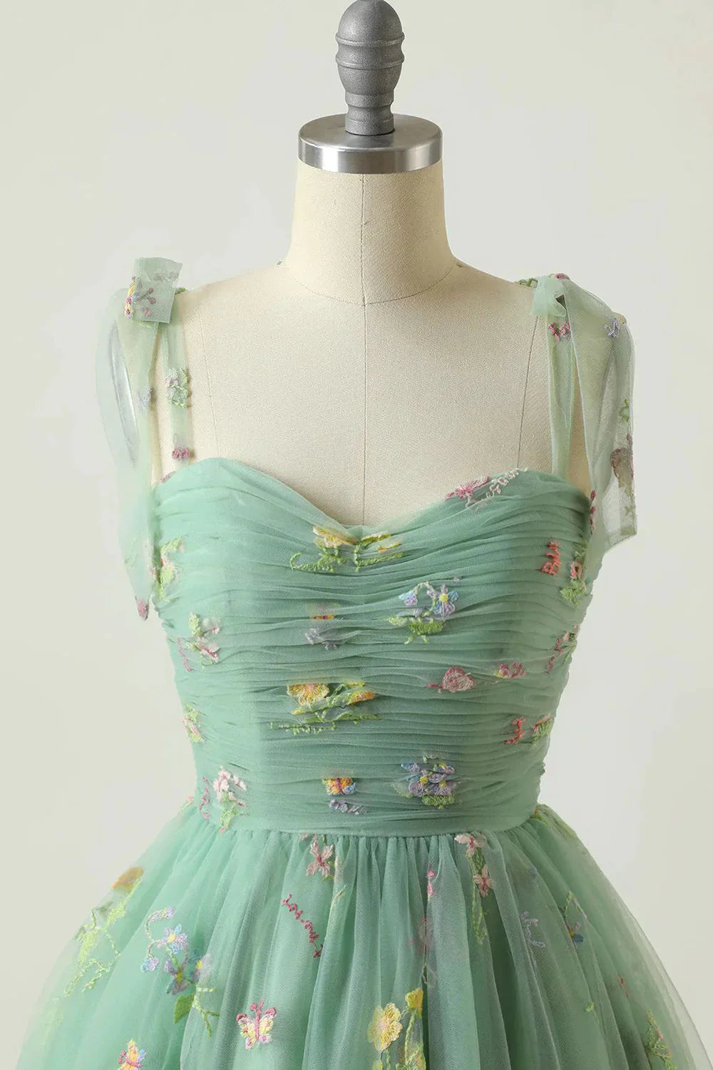 A Line Spaghetti Straps Champagne Short Homecoming Dress with Embroidery