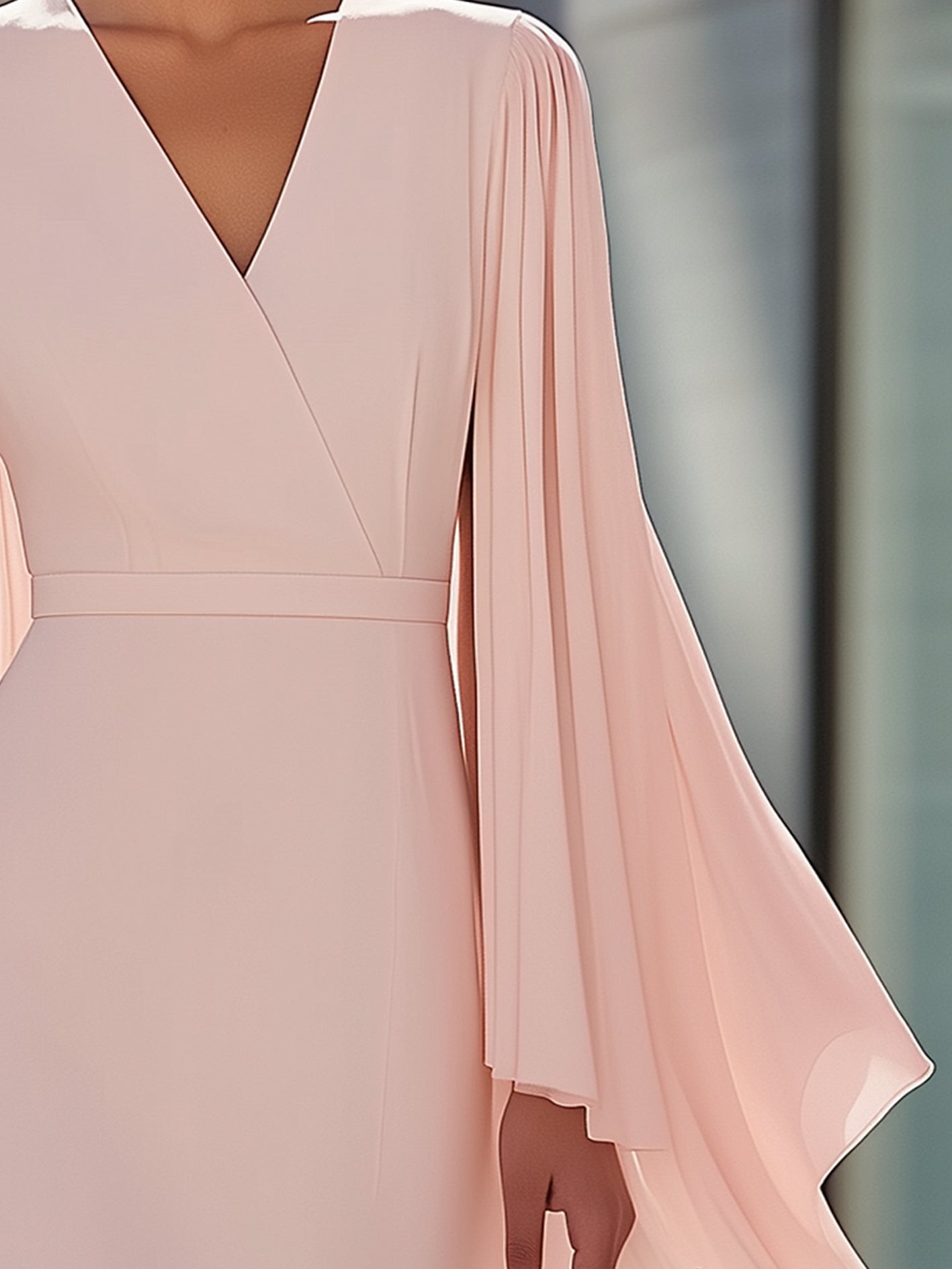 Elegant Chiffon Cape Sleeves Light Pink V-Neck Dress