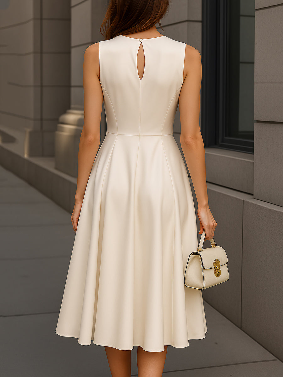 Elegant Sleeveless A-Line Midi Dress Wedding Guest Dresses