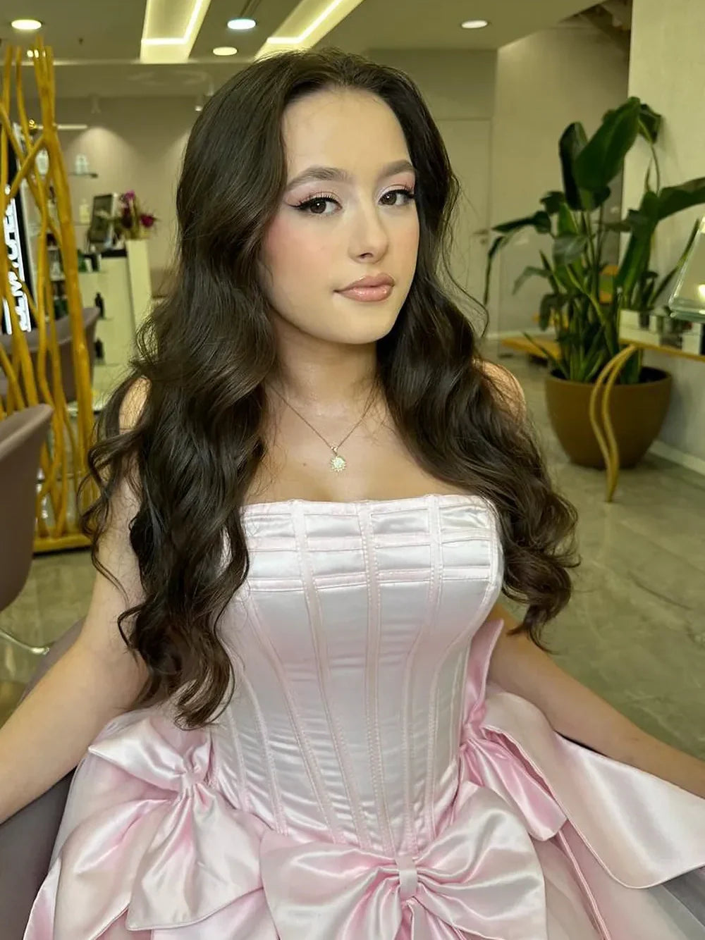Princess A Line Strapless Pink Corset Homecoming Dress with Bowknot