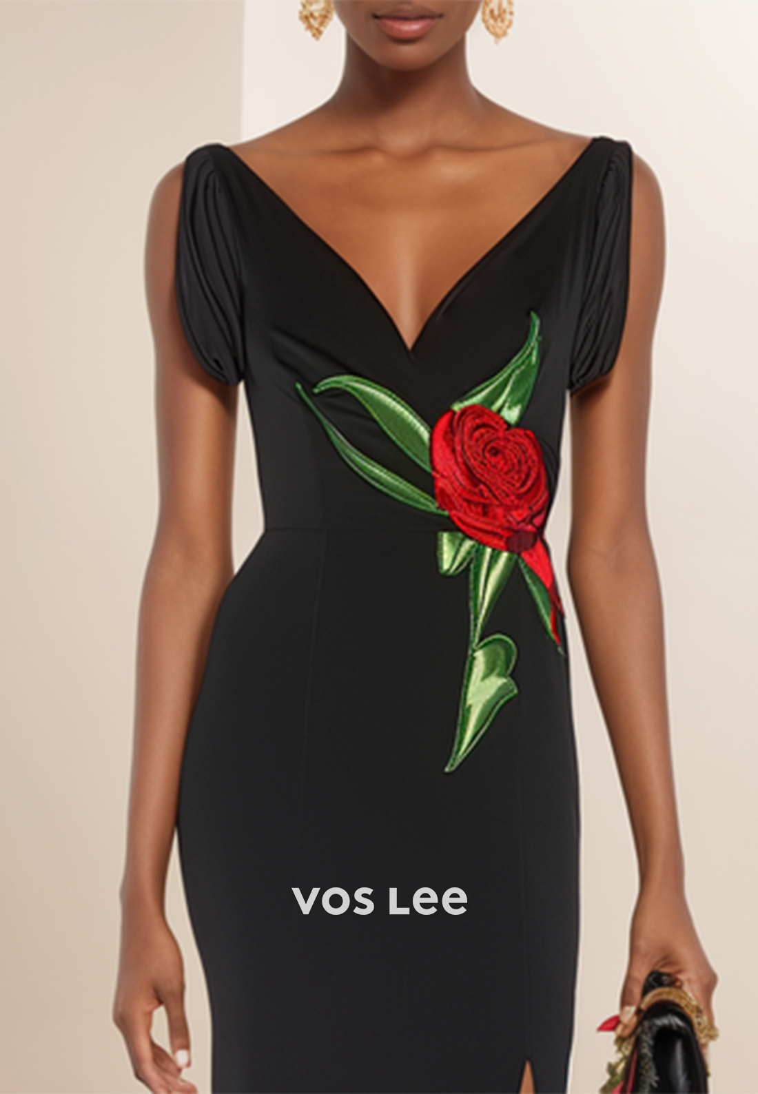 Regular Straps V Neck Flowers Sheath Ankle-Length Wedding Guest Dresses with Split