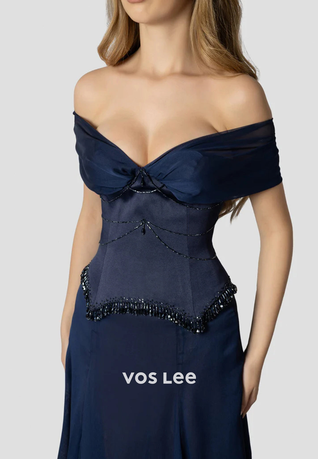 Classic & Timeless A-Line Off the Shoulder Beading Pleated Evening Dresses with Court Train