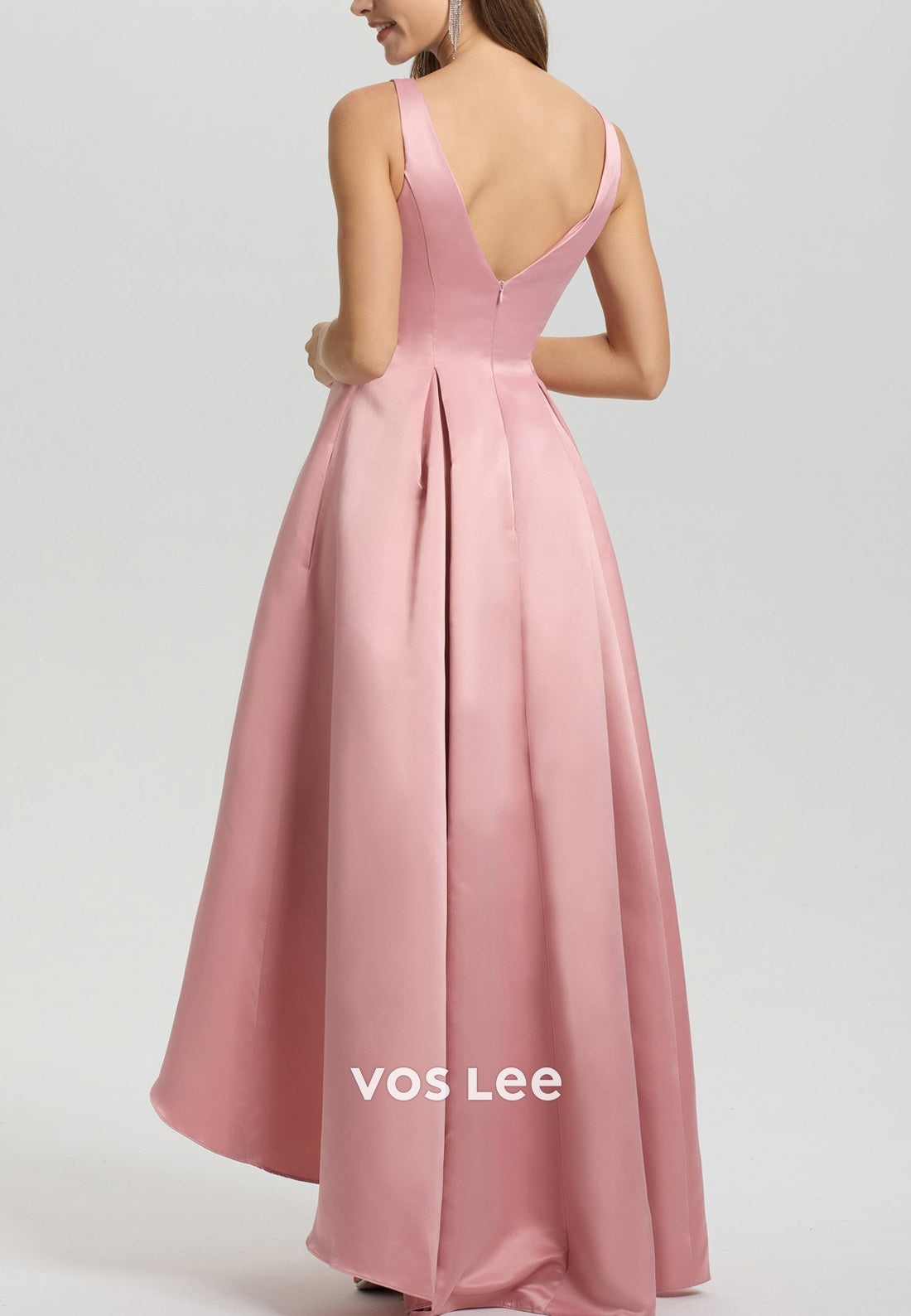 A-Line High Low Scoop Floor-Length Pleated Mother of Bride Dresses Formal Dresses
