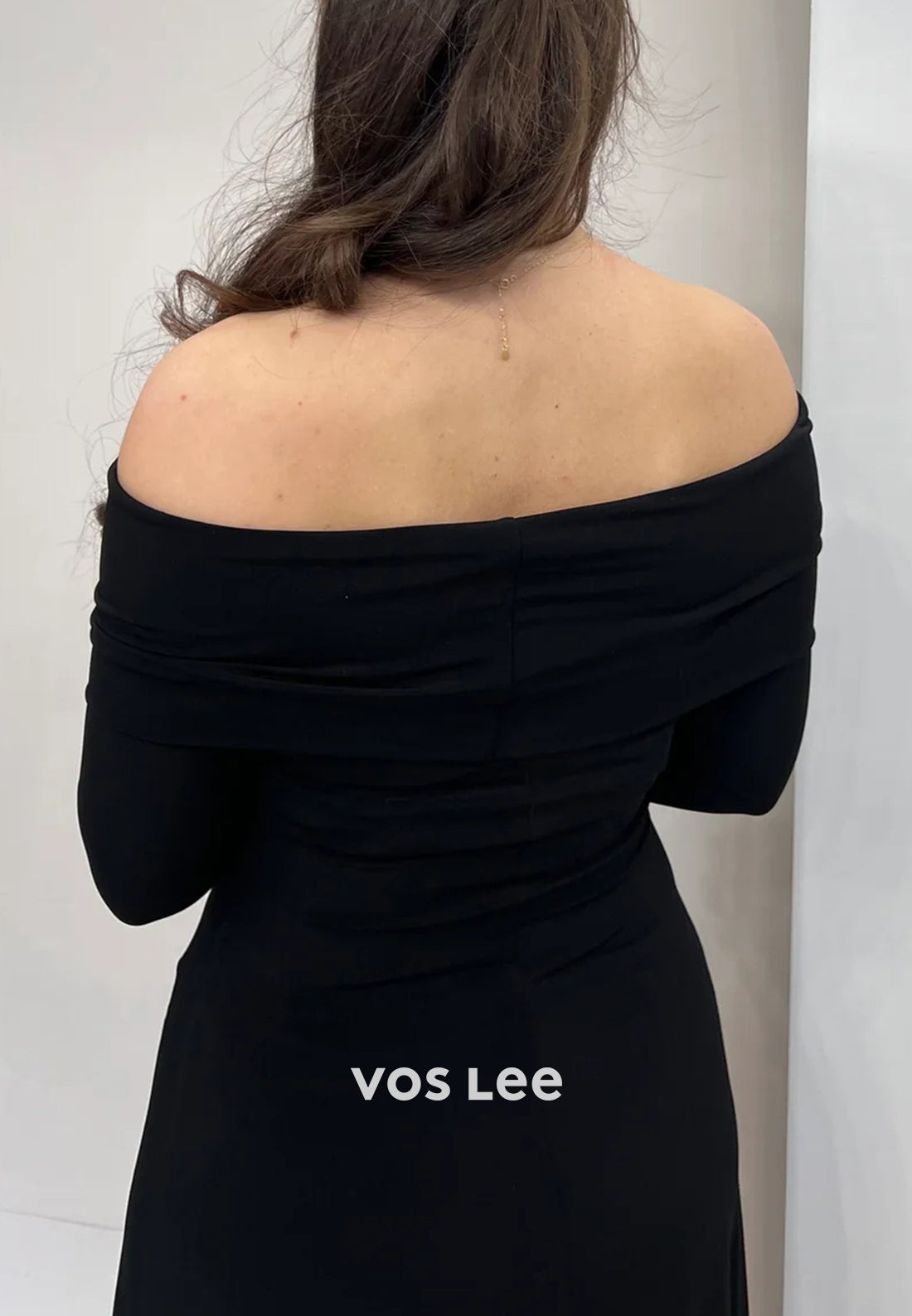 Classic A-Line Long Sleeve Off the Shoulder Pleated Floor-Length Evening Dresses