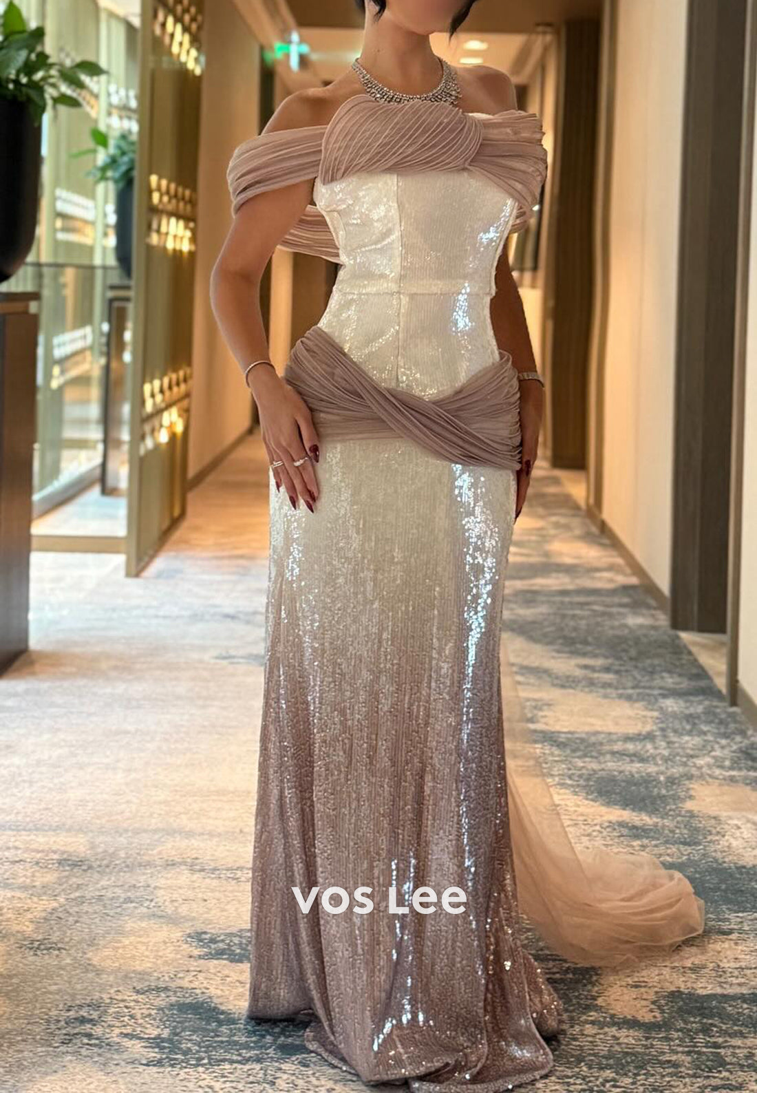 Off the Shoulder Fully Sequined Ruched Mermaid Evening Dresses
