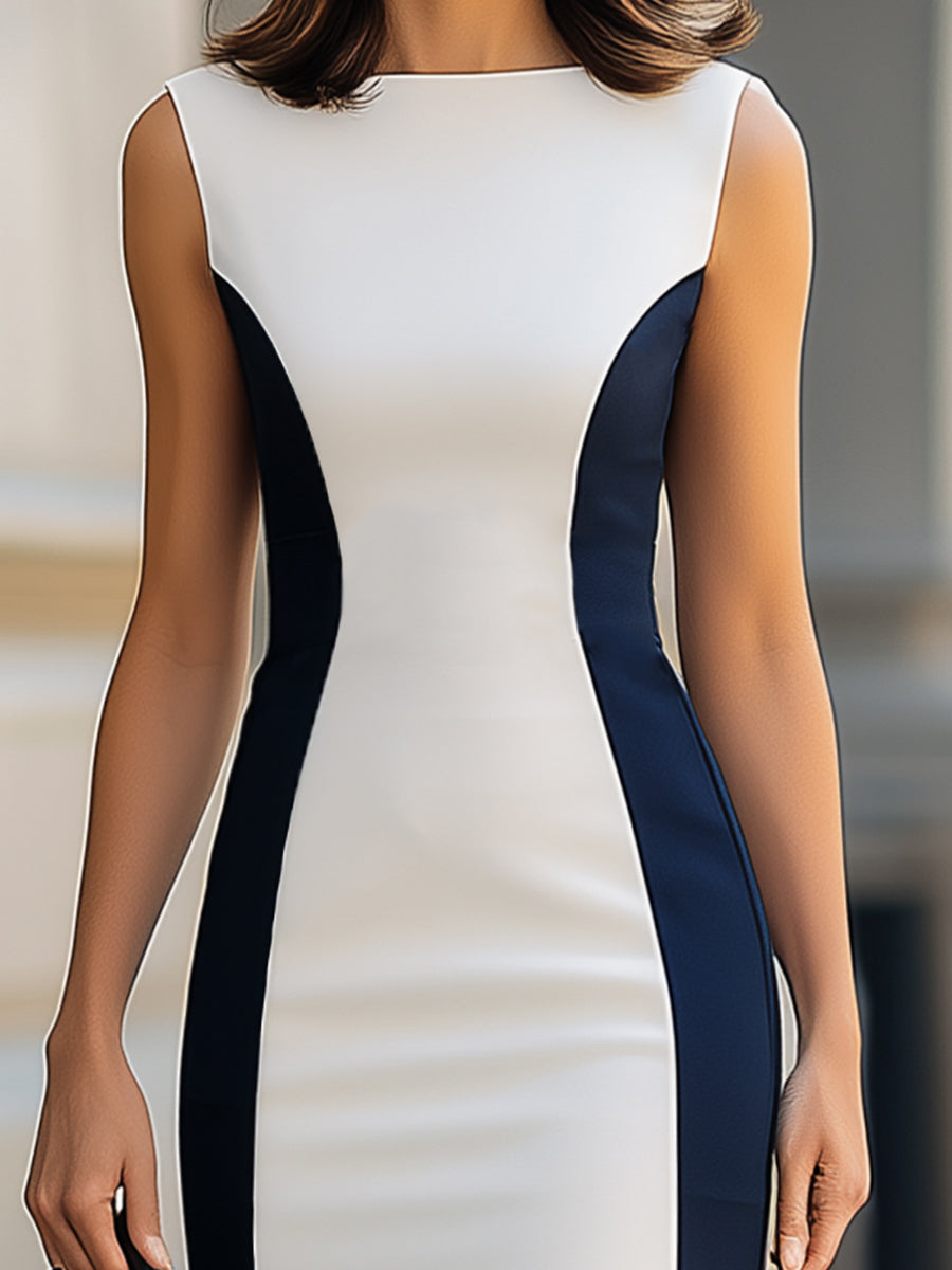 Elegant Colorblock Sleeveless Sheath Dress