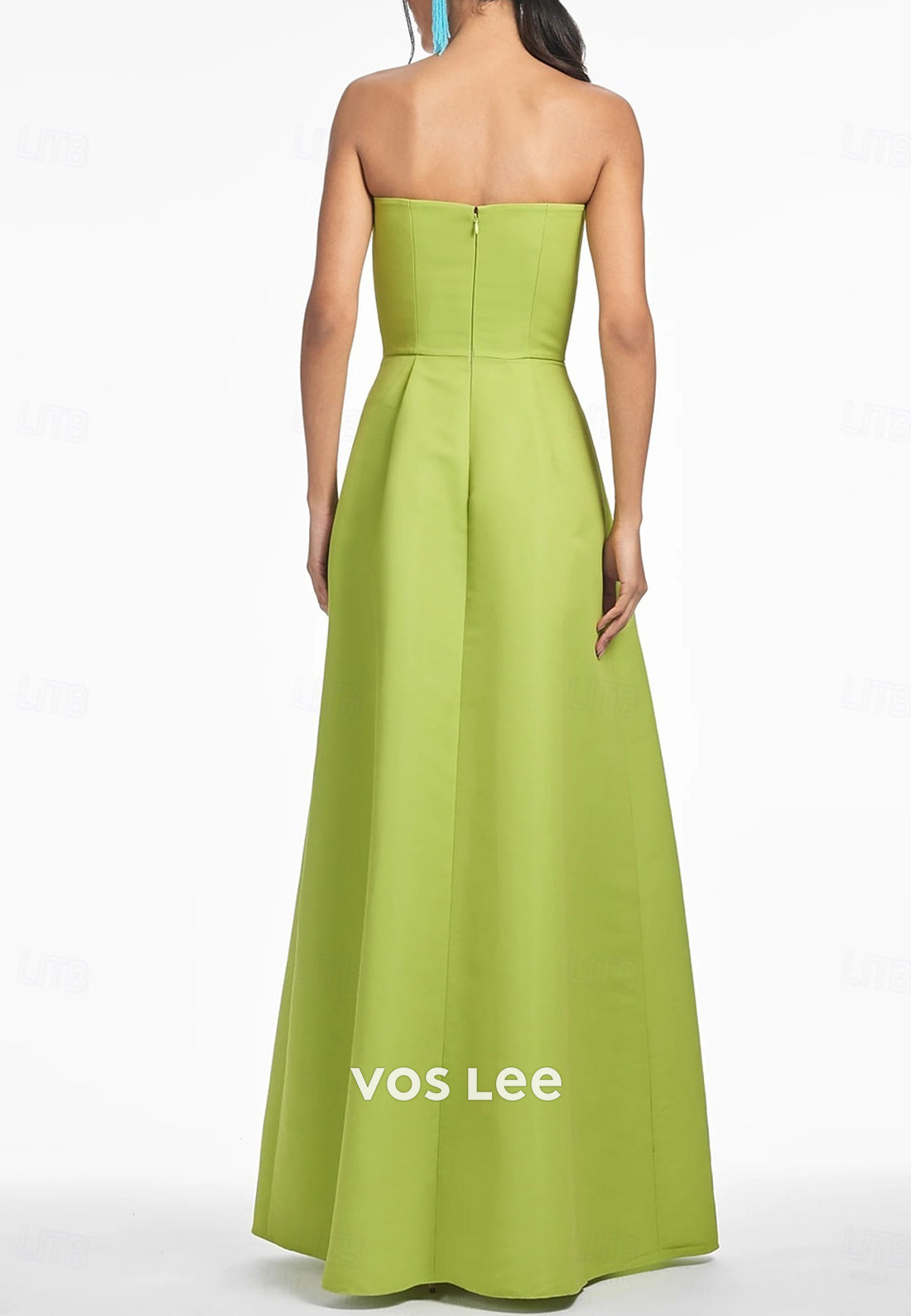 A-Line Strapless Floral Appliqued Embellished Floor-Length Pleated Evening Dresses