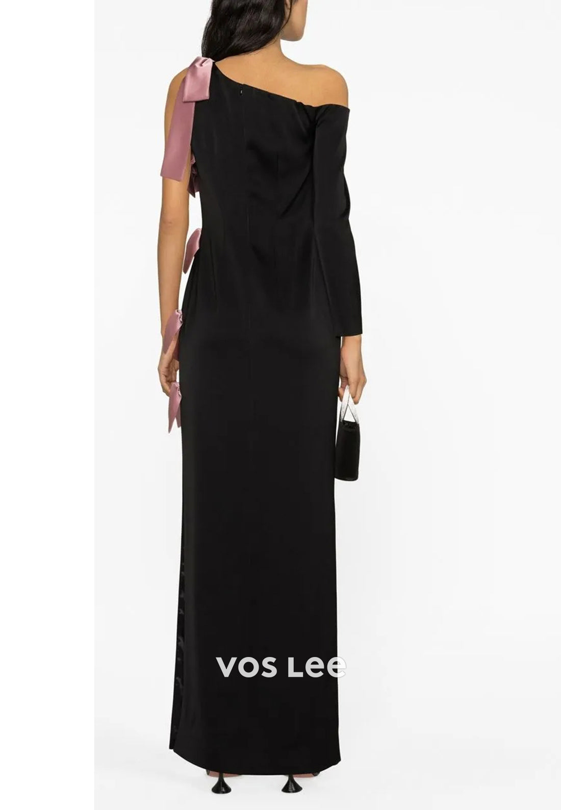 Long Sleeve One Shoulder Bowknot Ankle-Length Sheath Evening Dresses