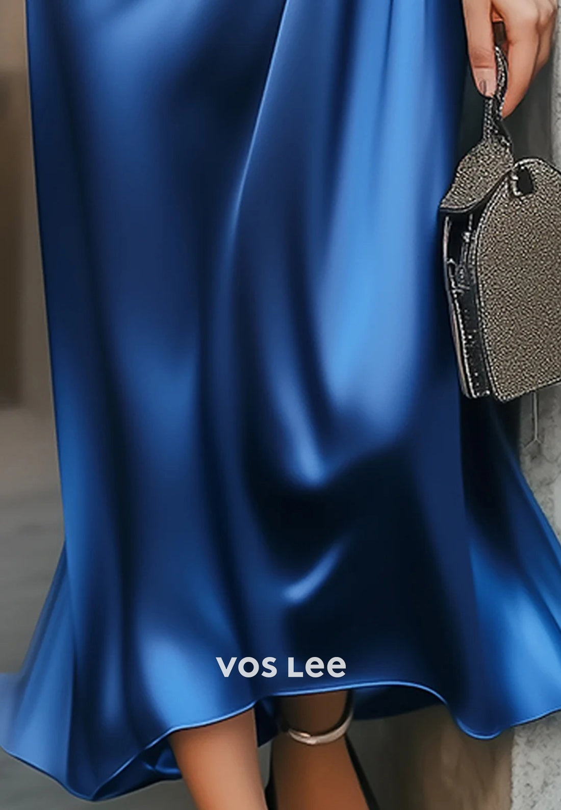 Royal Blue Short Sleeve V Neck Pleated Sheath Wedding Guest Dresses Party Dresses