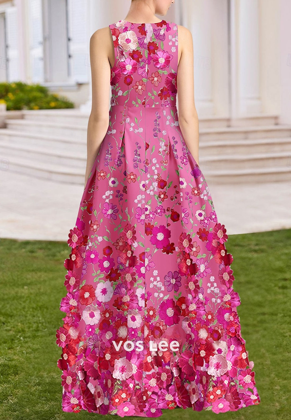 A-Line V Neck Floor-Length Floral Embellished Pleated Mother of Bride Dresses with High Split