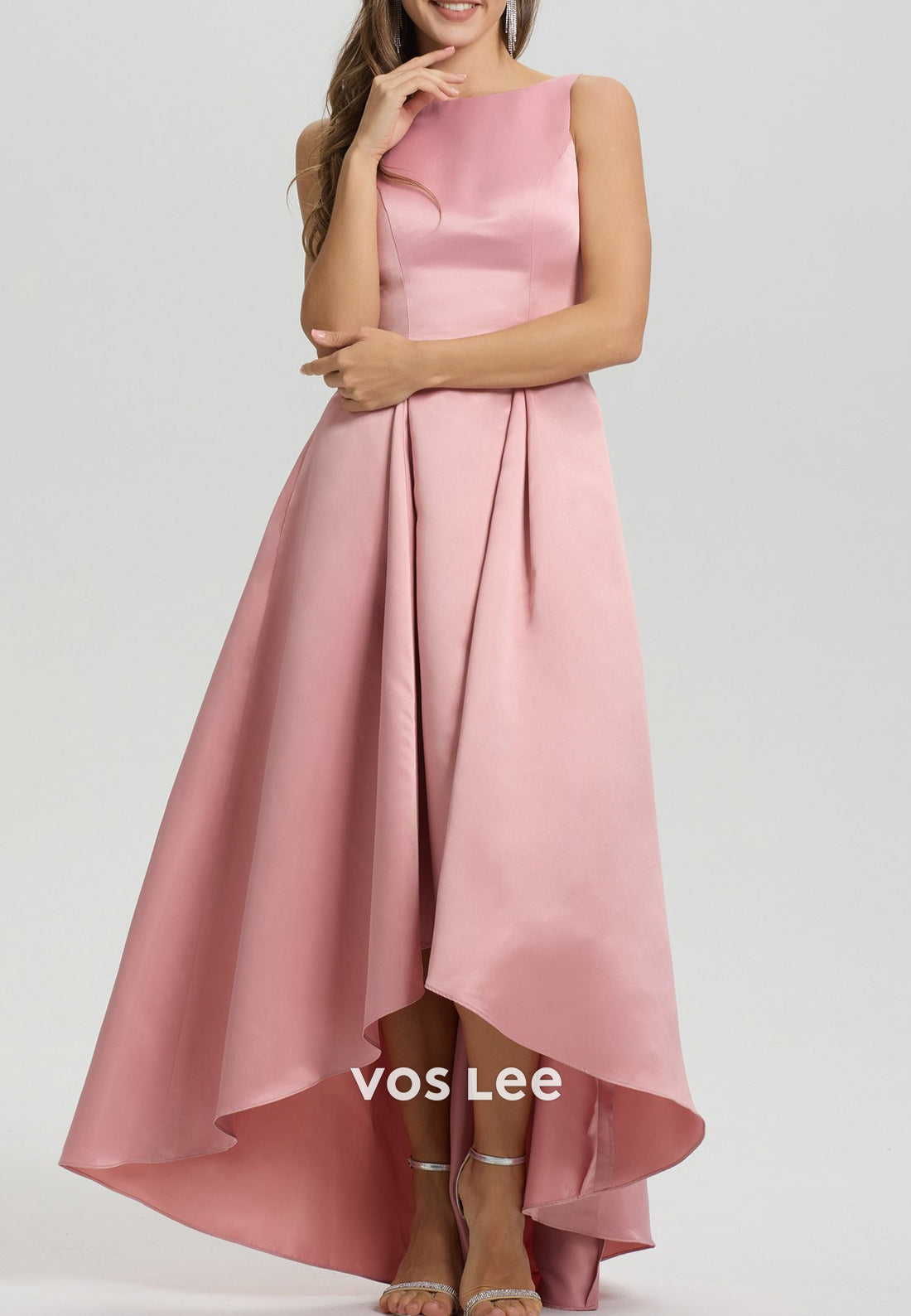 A-Line High Low Scoop Floor-Length Pleated Mother of Bride Dresses Formal Dresses