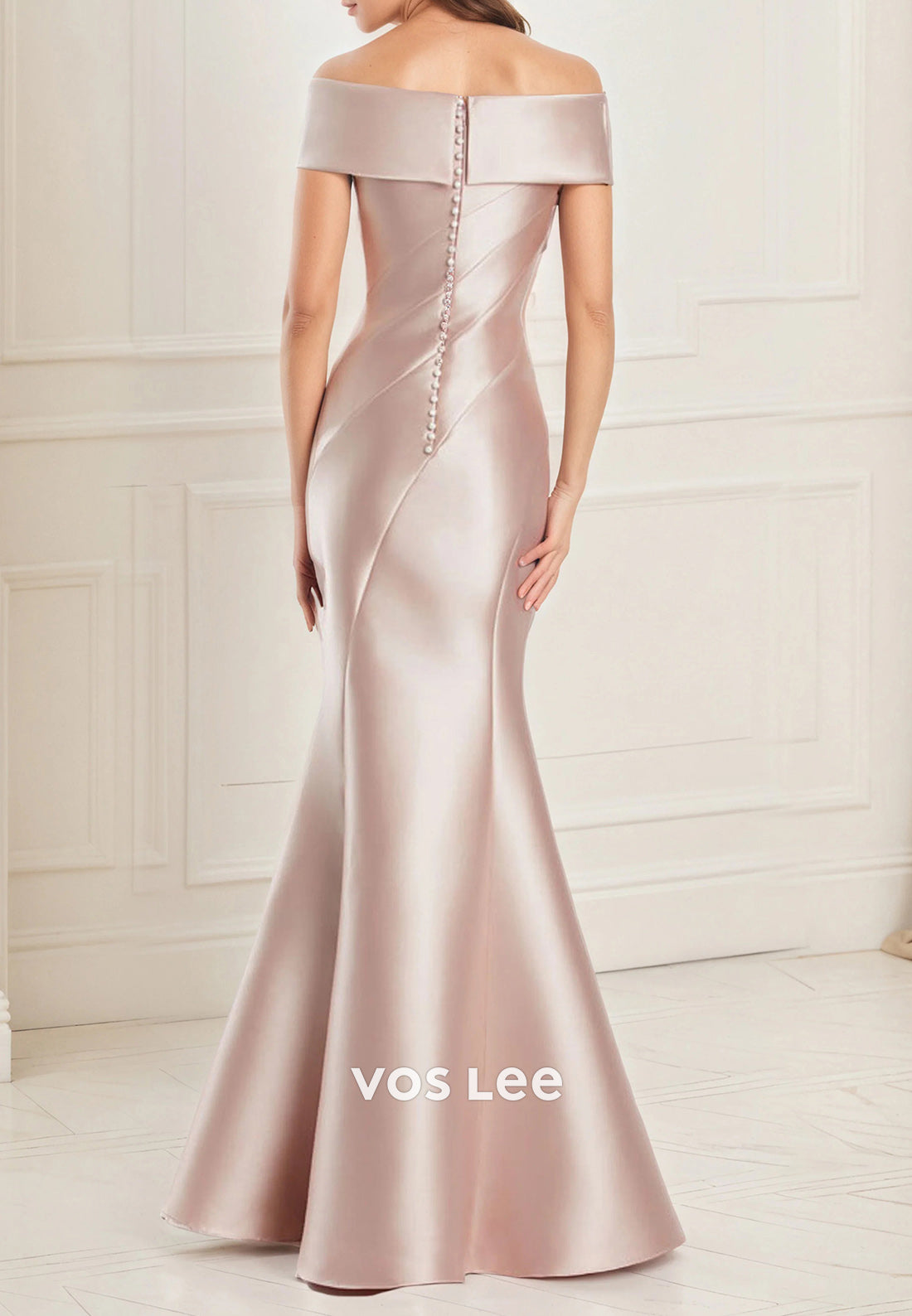 Elegant & Luxurious Off the Shoulder Pleated Floor-Length Trumpet Mother of Bride Dresses