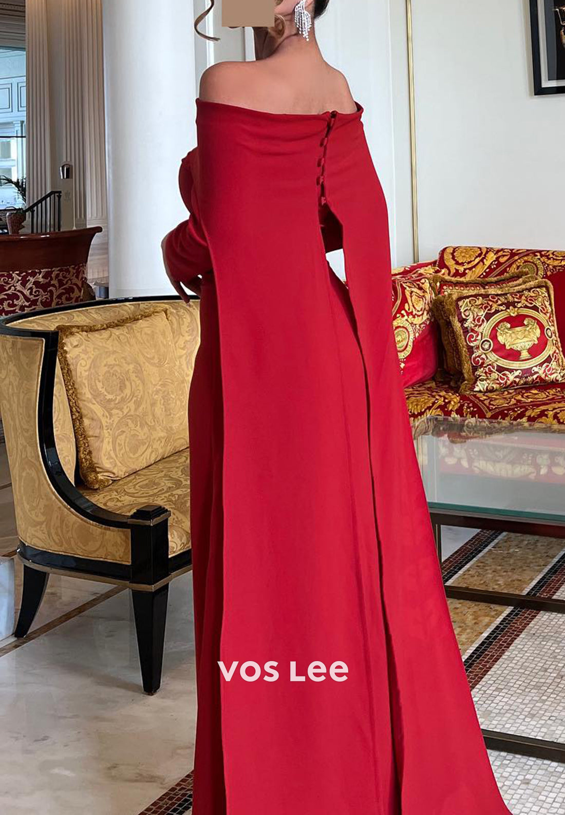 Simple & Casual 3/4 Sleeve Off the Shoulder Floor-Length Sheath Evening Dresses