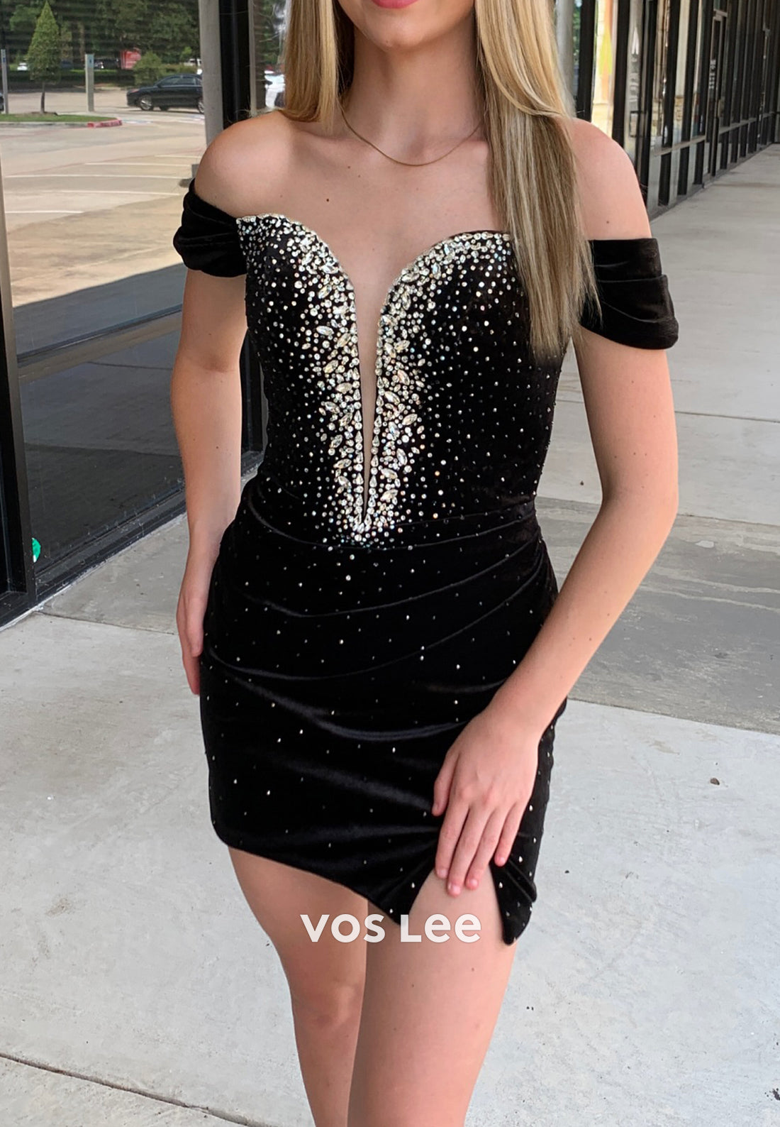 Off the Shoulder Rhinestone Embellished Mermaid Homecoming Dresses with Side Split