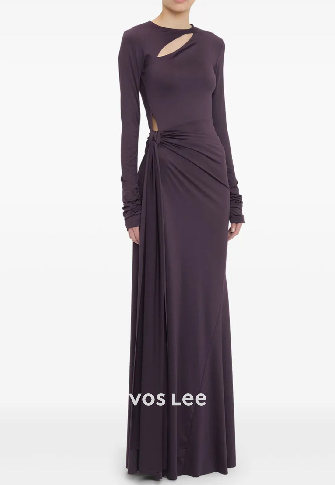 Couture & Ornate Long Sleeve Scoop Pleated Floor-Length Mermaid Evening Dresses