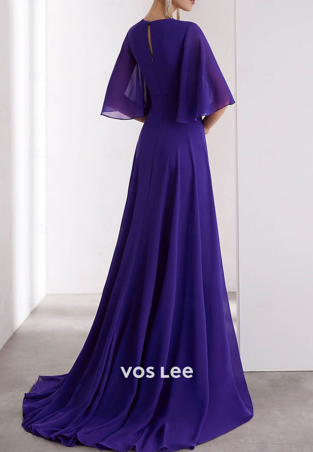 Regency Short Sleeve V Neck Sheath Jumpsuit with Sweep Train