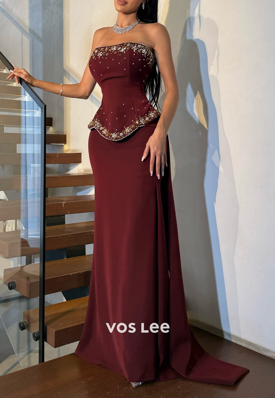 Elegant & Luxurious Beaded Rhinestone Mermaid Evening Dresses with Sweep Train