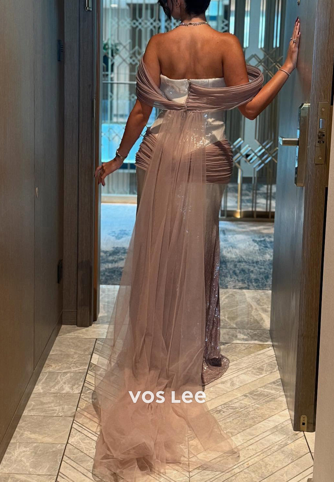 Off the Shoulder Fully Sequined Ruched Mermaid Evening Dresses