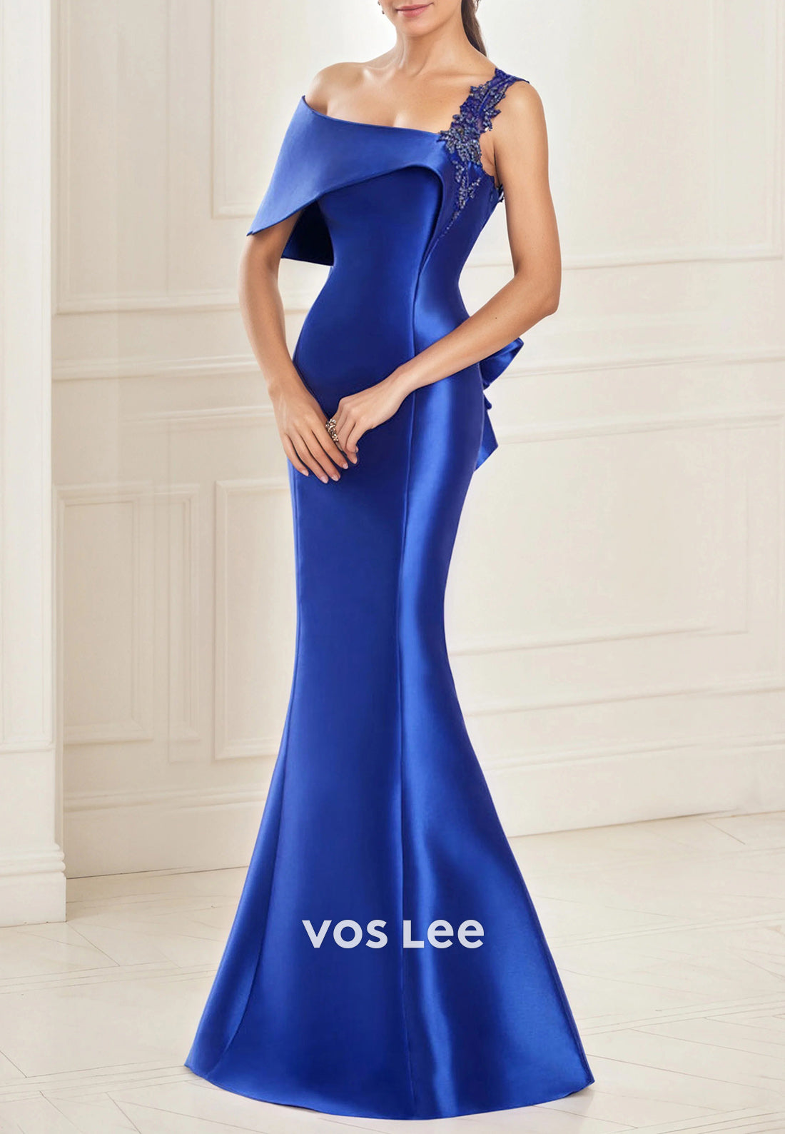Glamorous & Dramatic Asymmetrical Neck Floor-Length Trumpet Mother of Bride Dresses