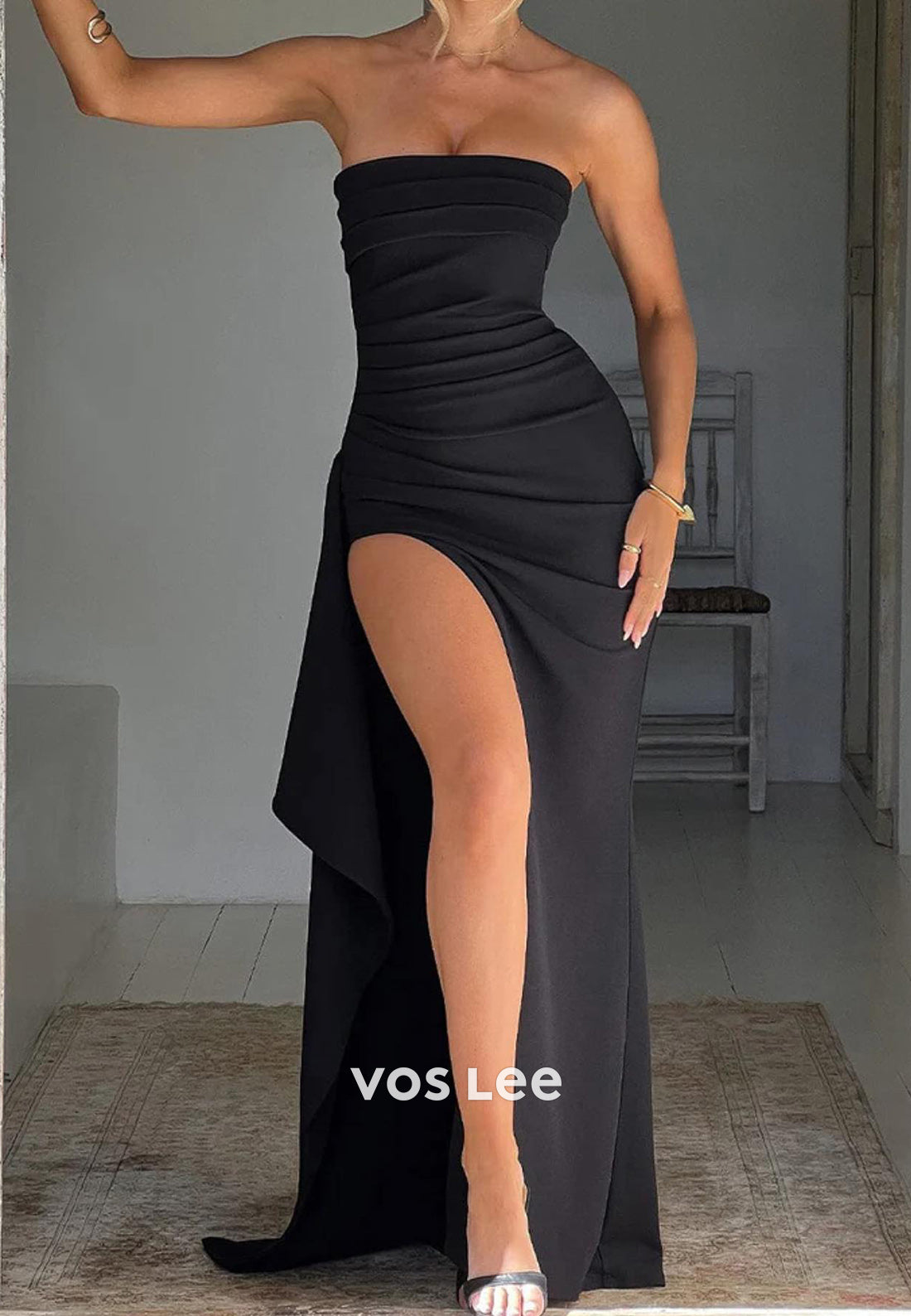 Gorgeous & Charming Strapless Pleated Mermaid Long Evening Dresses with Side Split