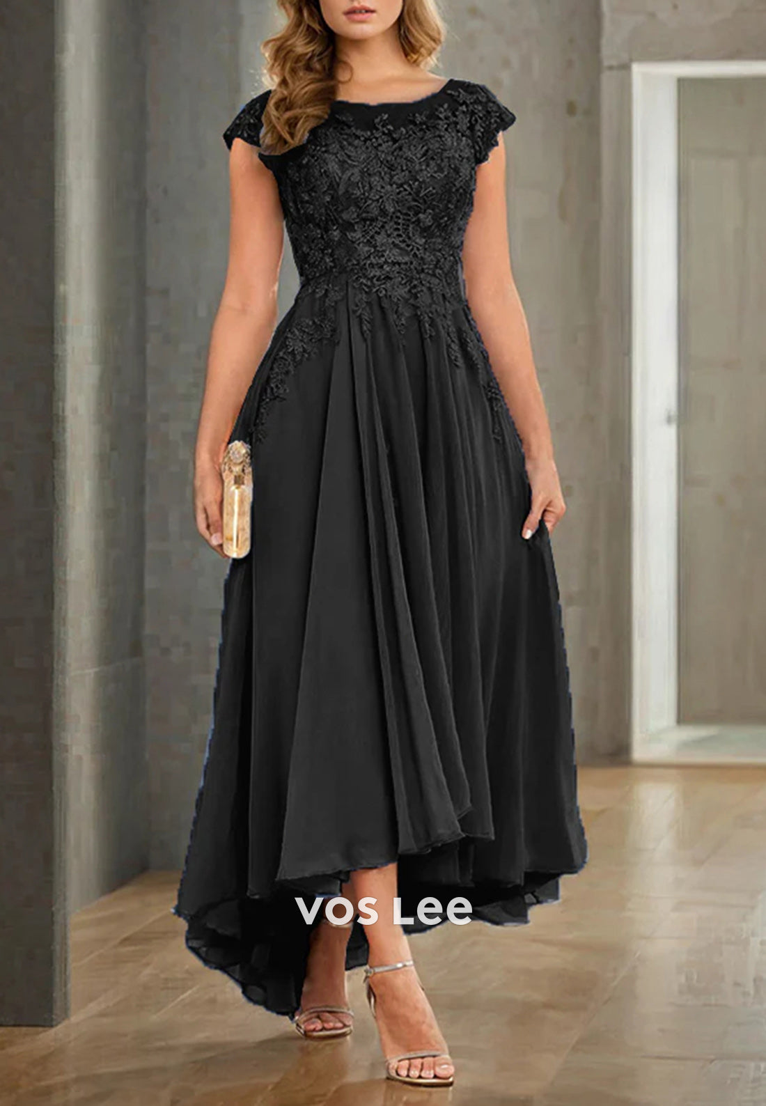 A-Line Scoop Appliqued Ankle-Length Pleated Mother of Bride Dresses with Pockets
