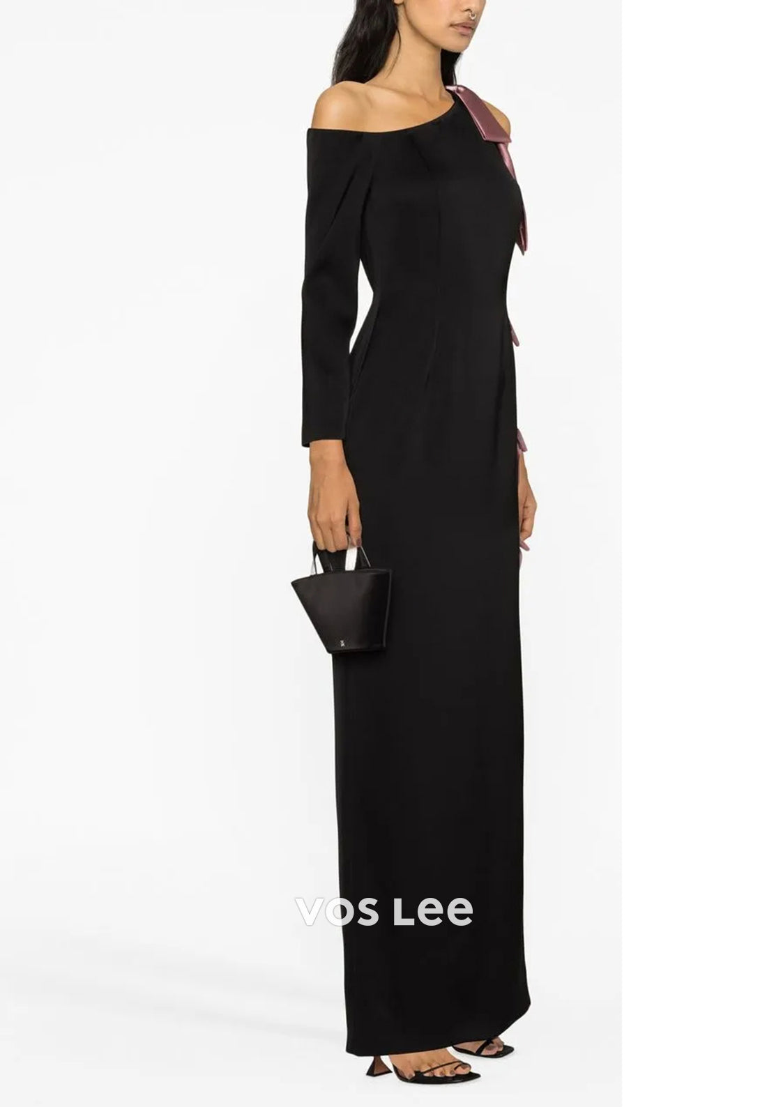 Long Sleeve One Shoulder Bowknot Ankle-Length Sheath Evening Dresses