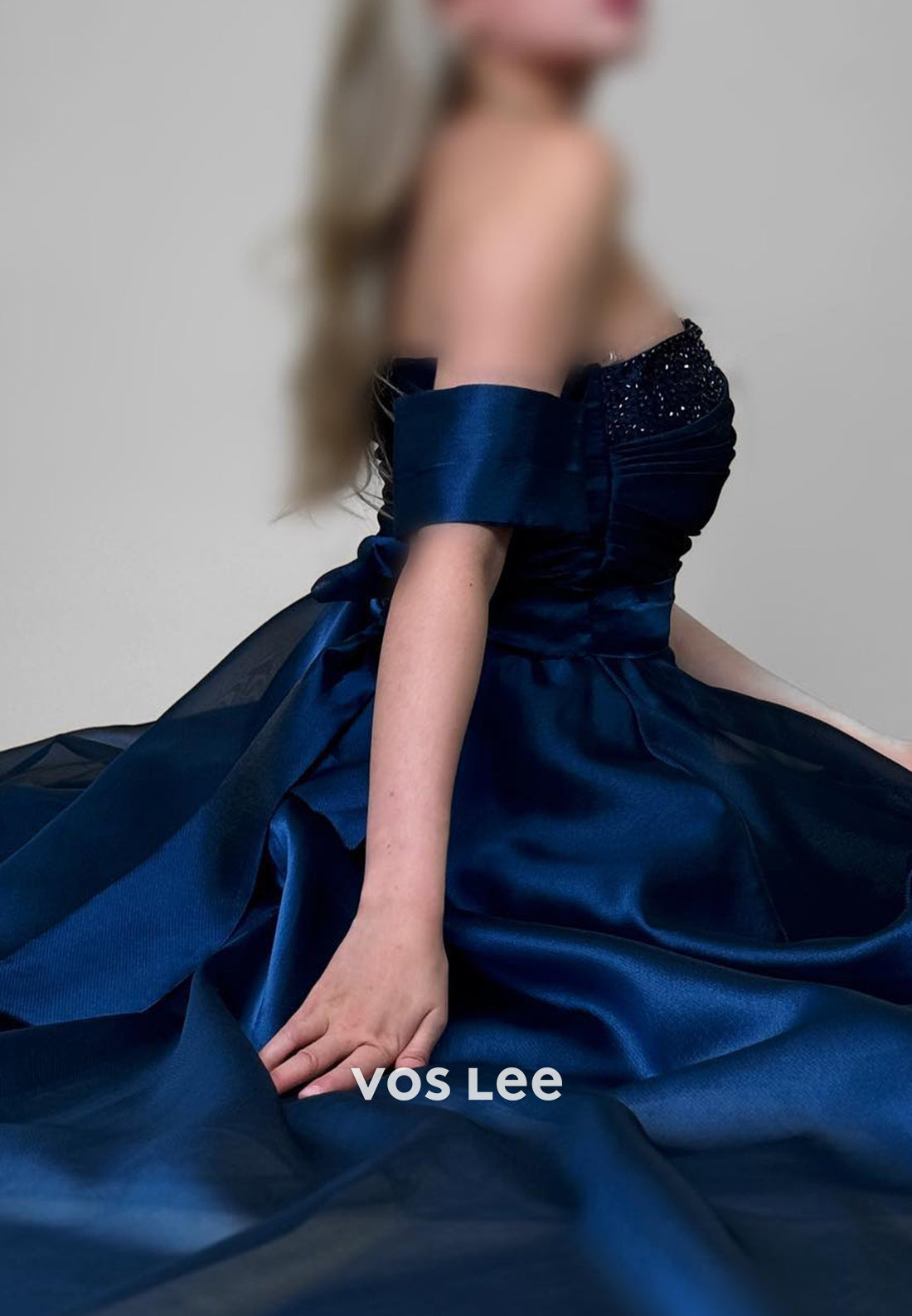 Classic A-Line One Shoulder Beading Pleated Split Evening Dresses with Sweep Train