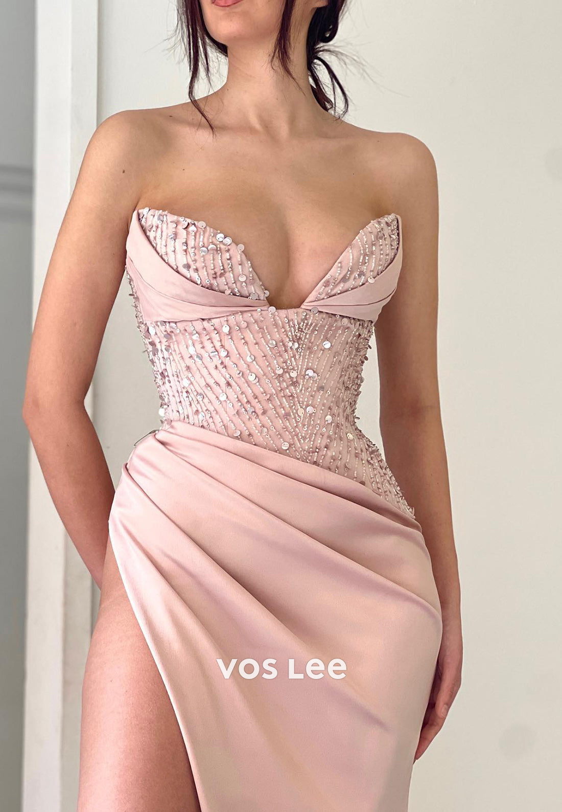 Sexy and Sleek Beaded Sweetheart Pleated Mermaid Evening Dresses with High Split