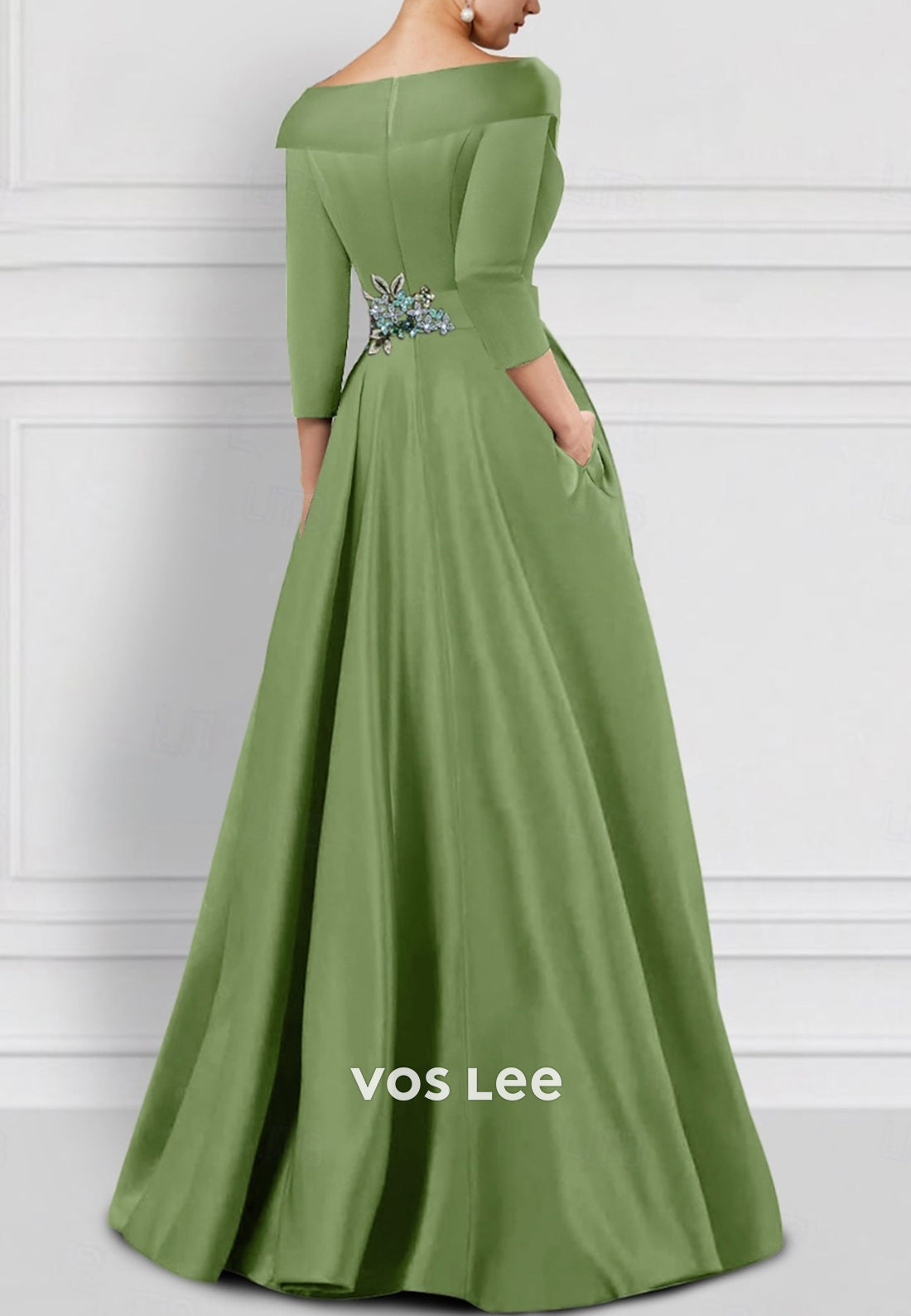 Simple Half Sleeve V Neck Appliques Jumpsuit Evening Dresses with Sweep Train