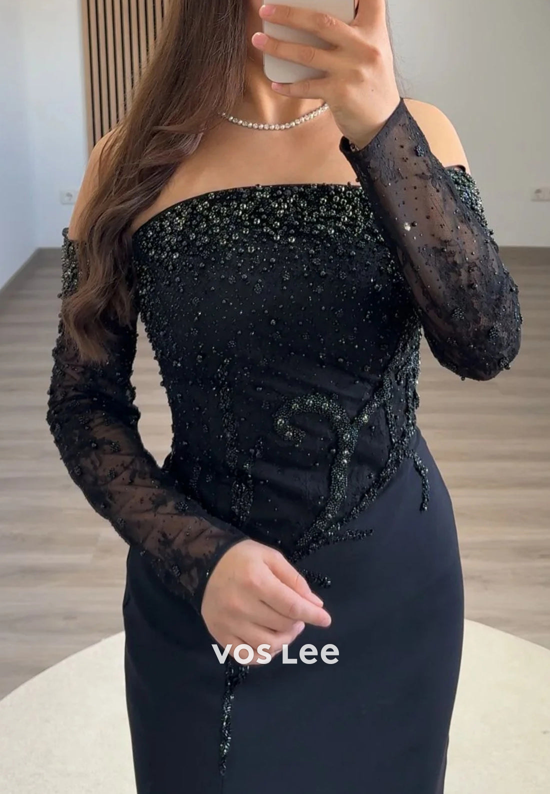 Sparkling Long Sleeve Off the Shoulder Mermaid Evening Dresses with Sweep Train