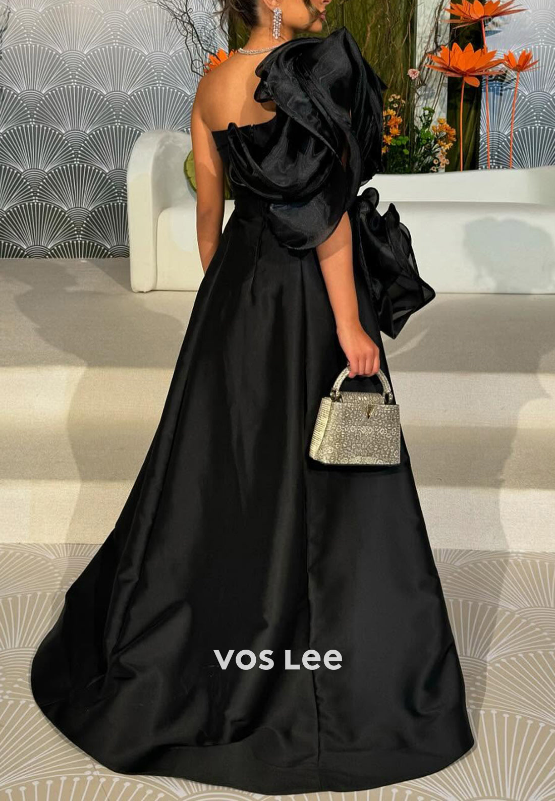Simple A-Line One Shoulder Pleated Evening Dresses Party Dresses with Sweep Train