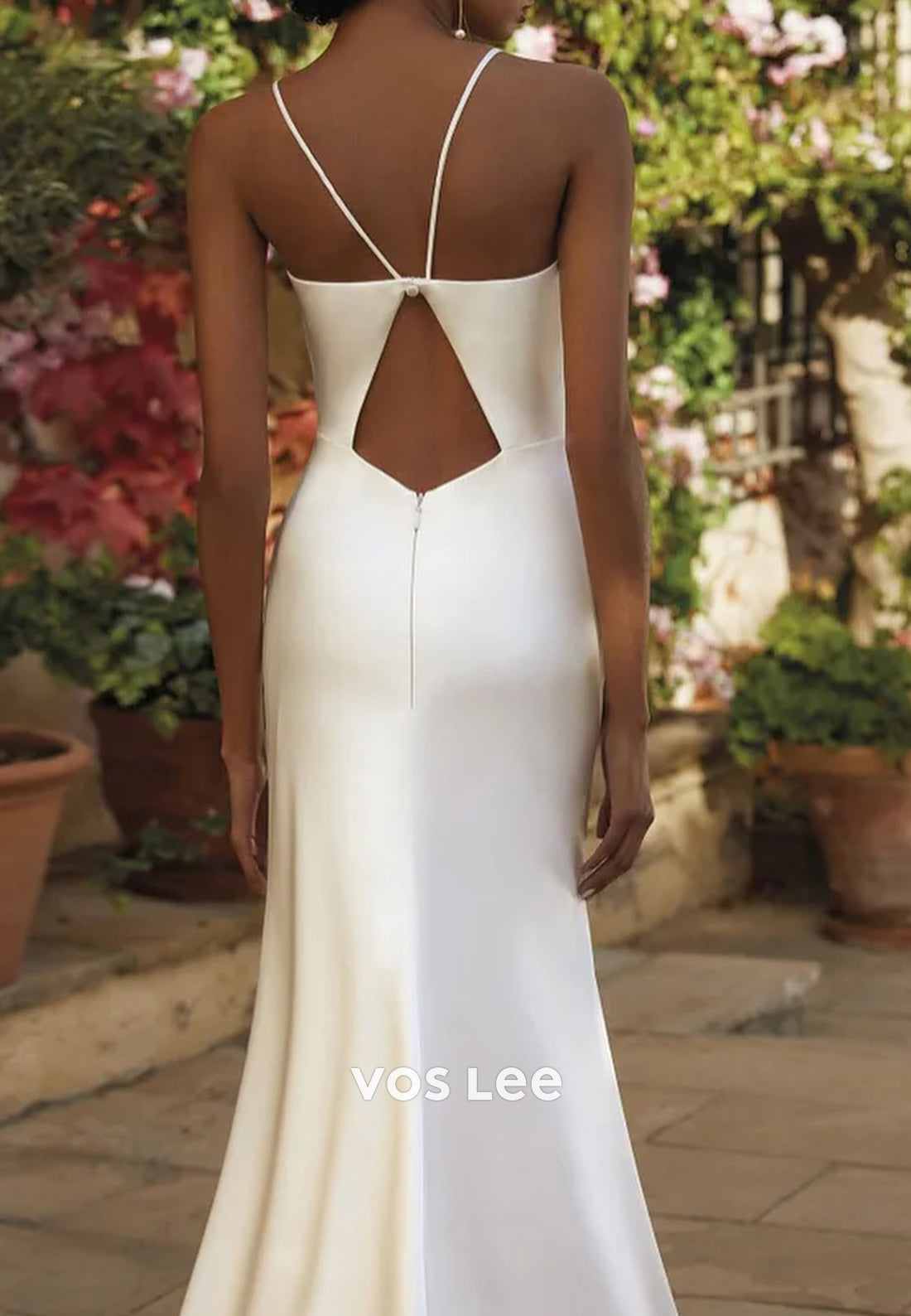Sexy and Sleek Spaghetti Straps Square Sheath Wedding Dresses with Sweep Train