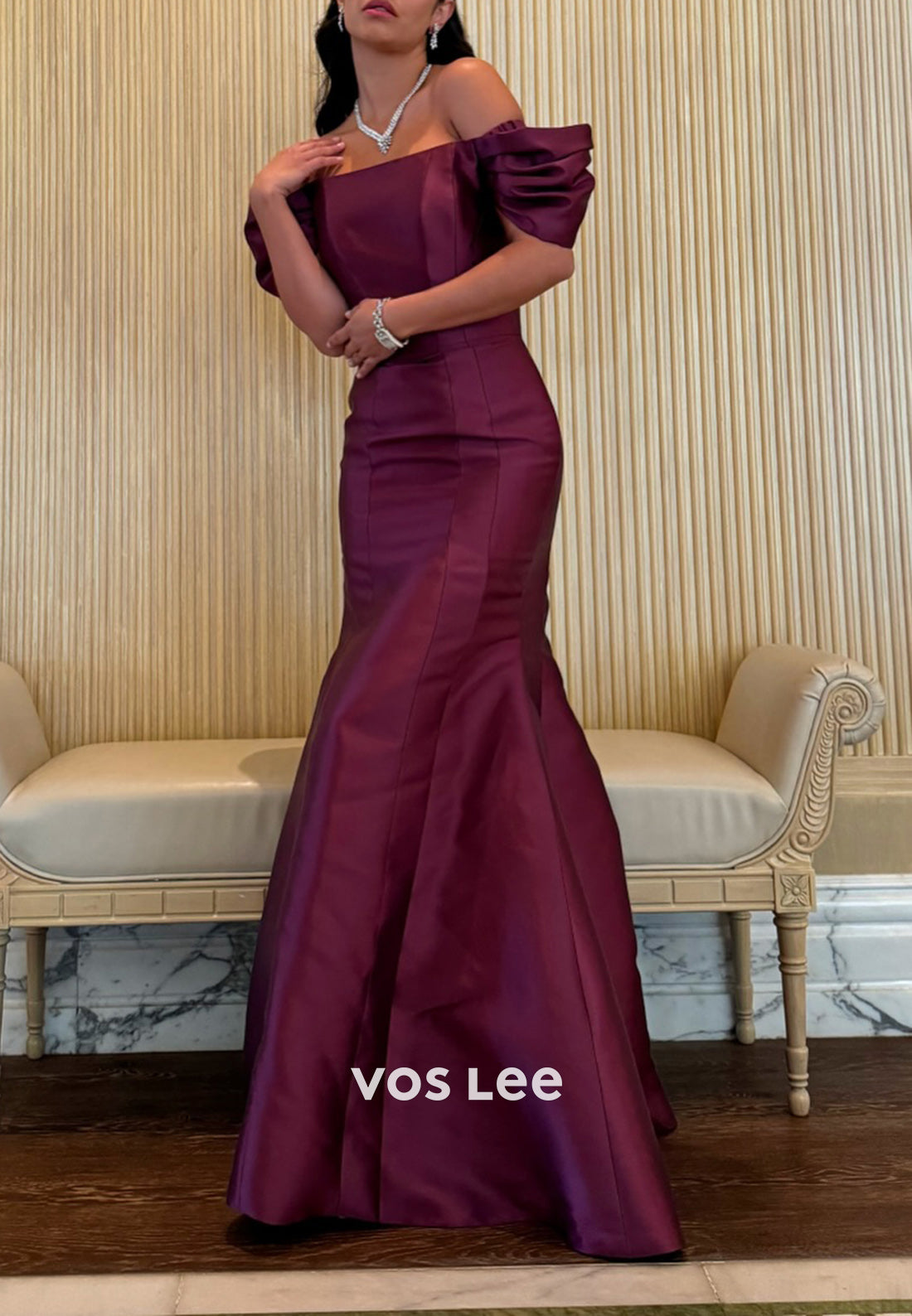 Glamorous & Dramatic Short Sleeve Off the Shoulder Pleated Mermaid Evening Dresses