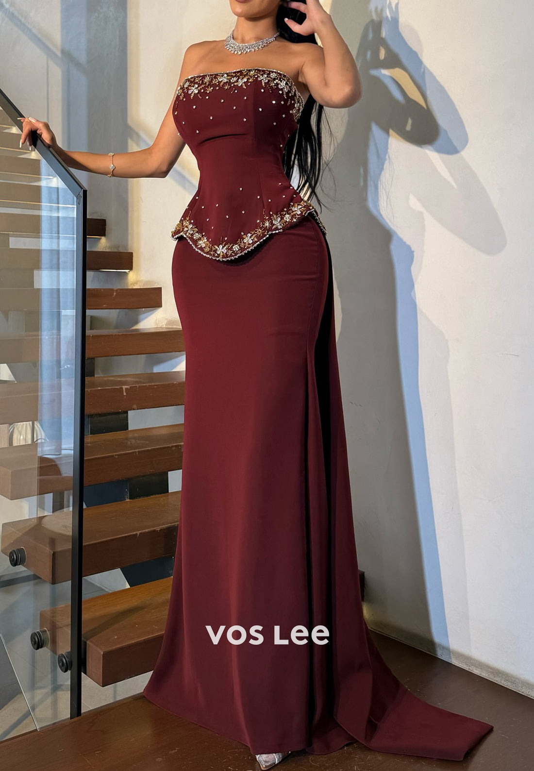 Elegant & Luxurious Beaded Rhinestone Mermaid Evening Dresses with Sweep Train